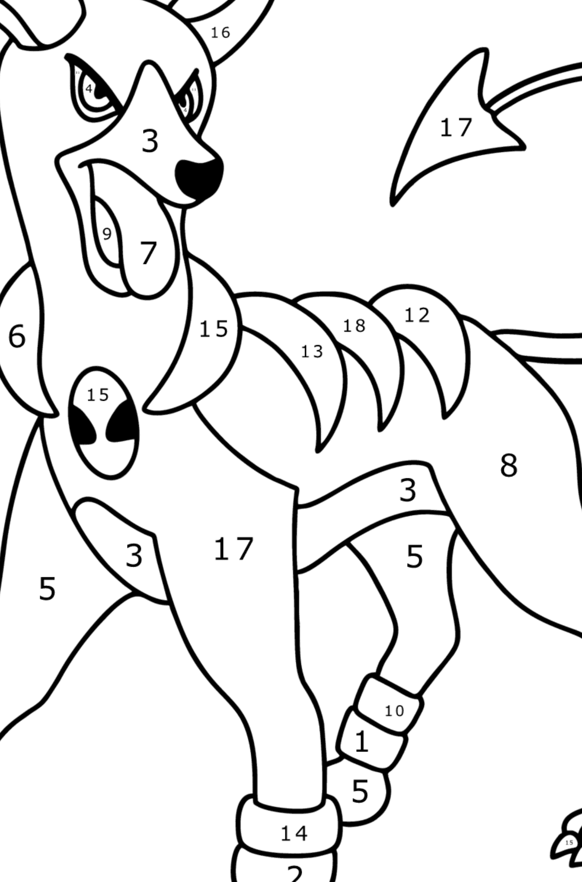 Boyama sayfası Pokémon XY Houndoom - Sayılarla Boyama çocuklar için