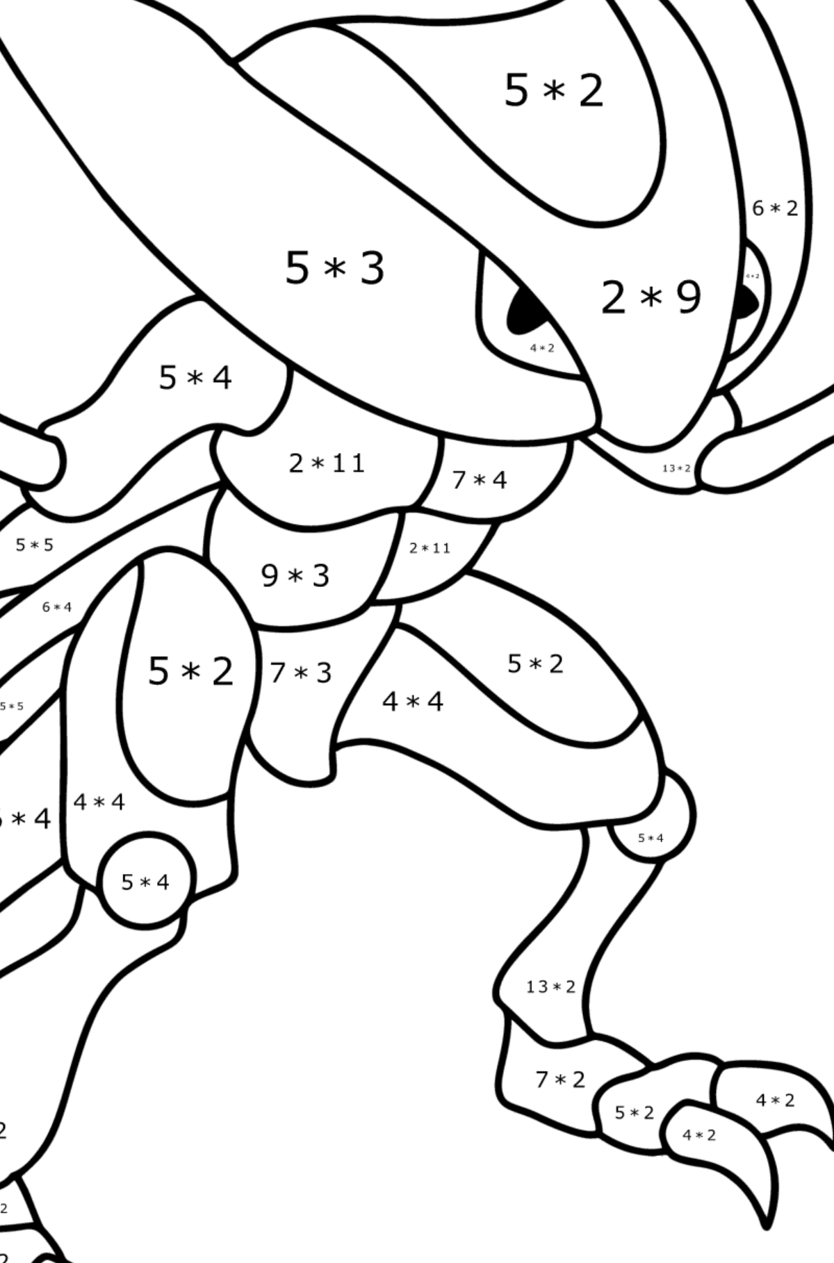 Dibujo de Pokémon XY Kabutops para colorear - Colorear con Matemáticas - Multiplicaciones para Niños