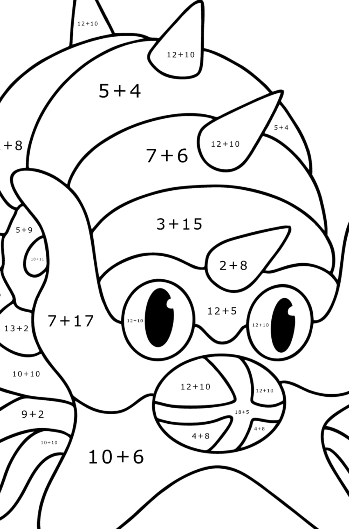 Boyama sayfası Pokémon XY Omastar - Matematik Boyama - Toplama çocuklar için