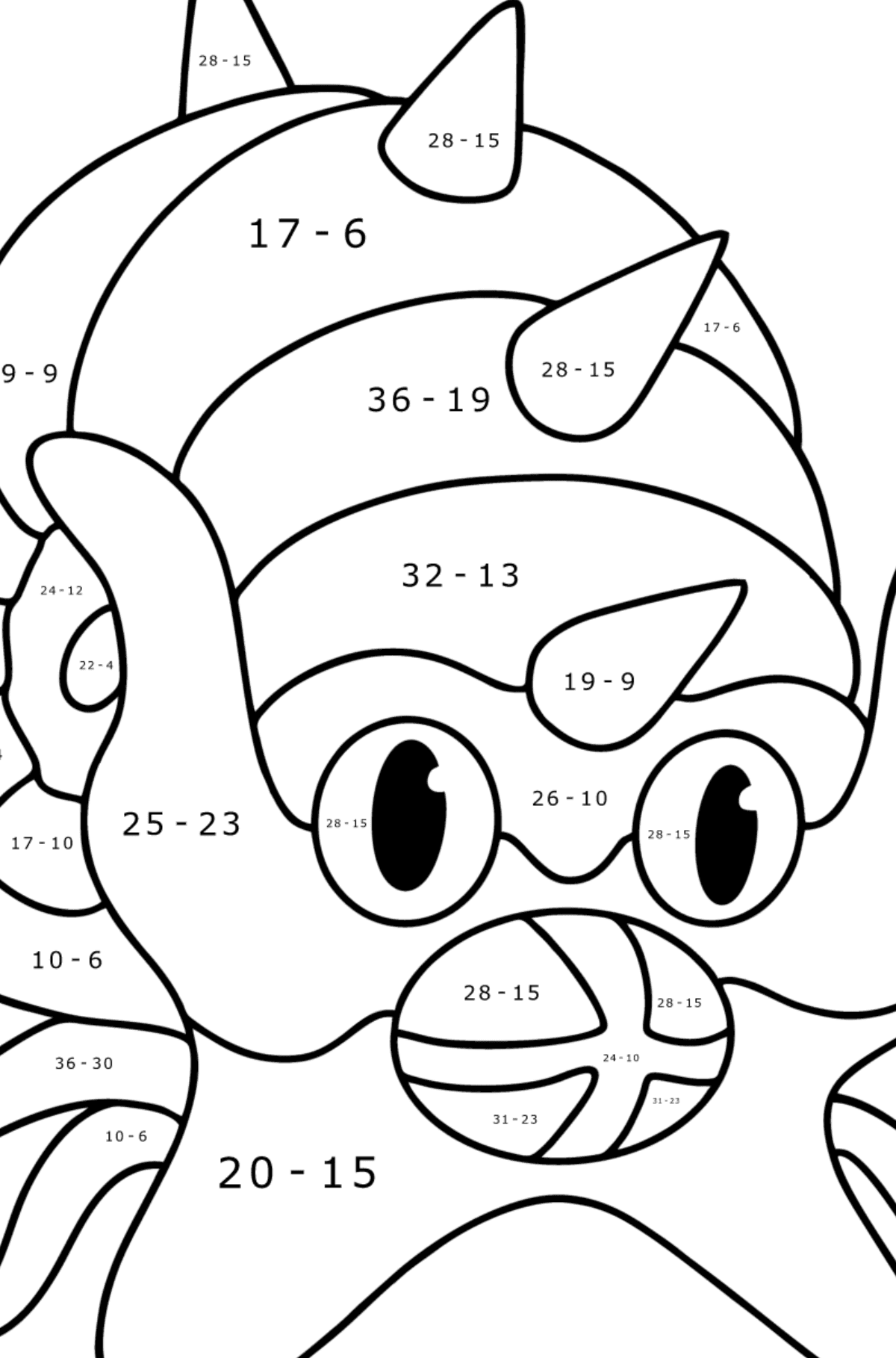 Boyama sayfası Pokémon XY Omastar - Matematik Boyama - Çıkarma çocuklar için