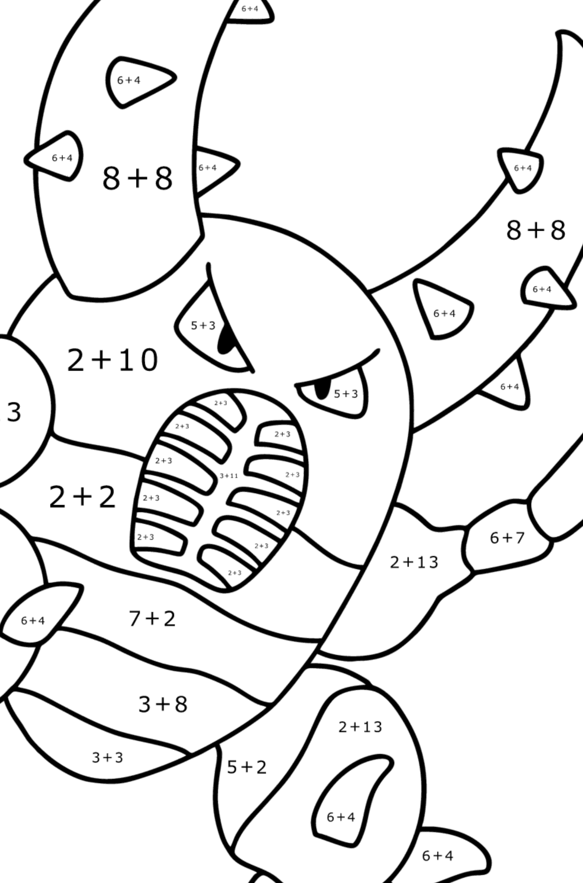 Boyama sayfası Pokémon XY Pinsir - Matematik Boyama - Toplama çocuklar için