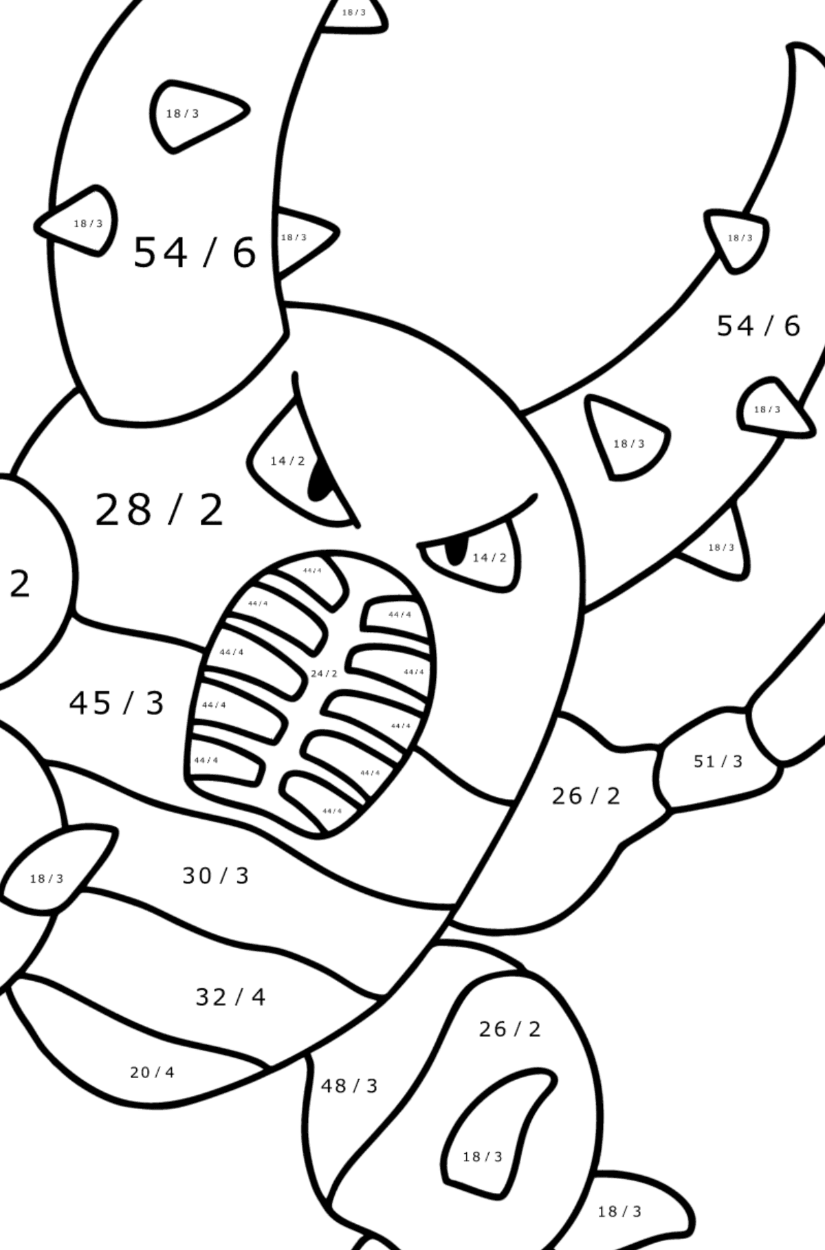 Tegning til fargelegging Pokémon XY Pinsir - Matematisk fargeleggingsside - divisjon for barn