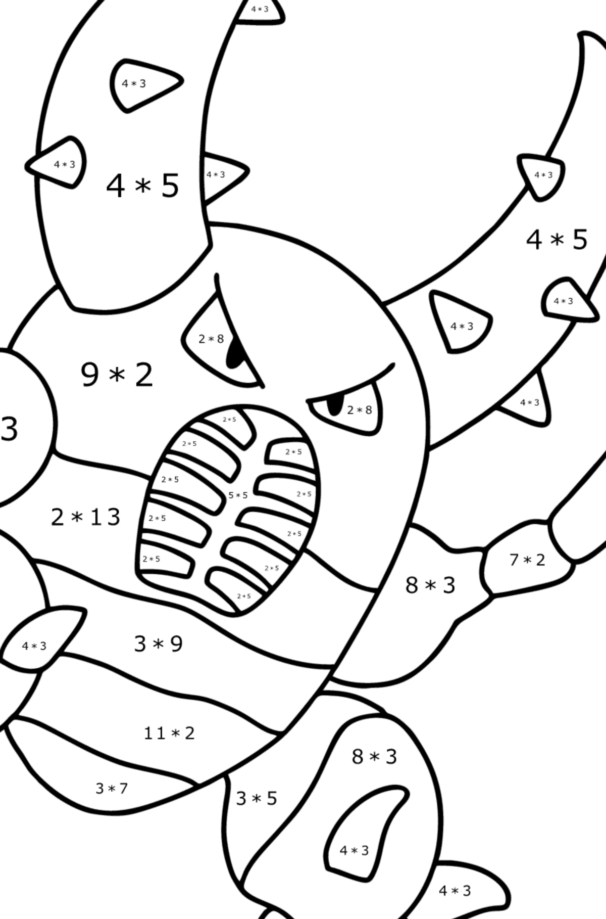 Boyama sayfası Pokémon XY Pinsir - Matematik Boyama - Çarpma çocuklar için
