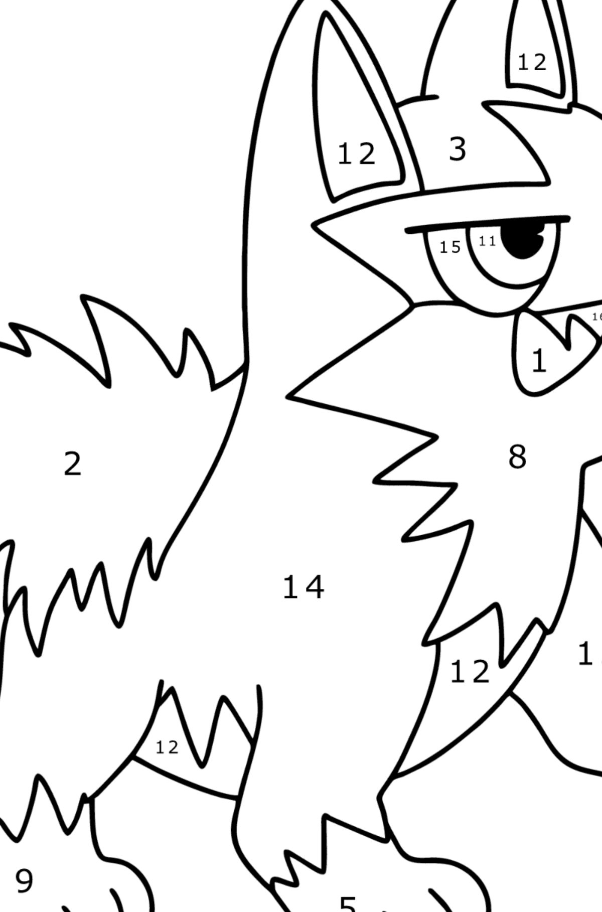 Boyama sayfası Pokémon XY Poochyena - Sayılarla Boyama çocuklar için