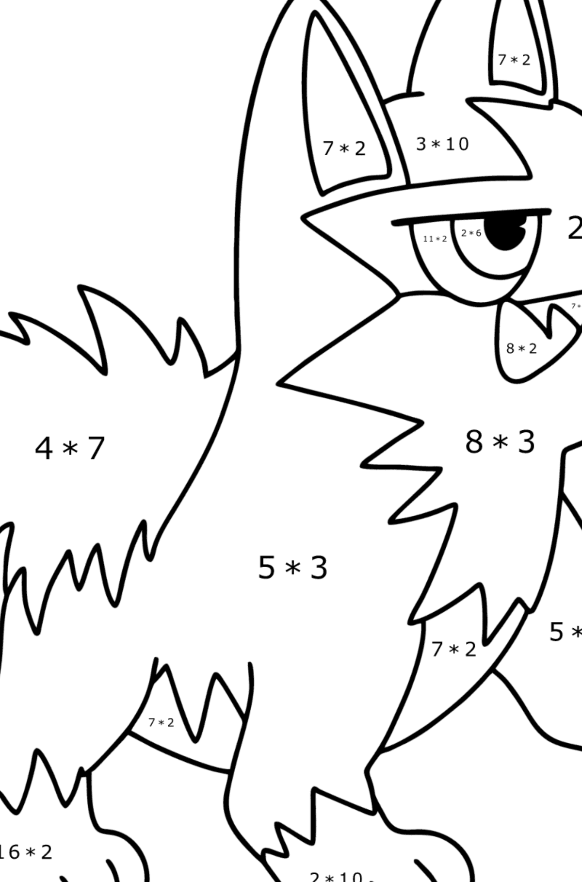 Boyama sayfası Pokémon XY Poochyena - Matematik Boyama - Çarpma çocuklar için