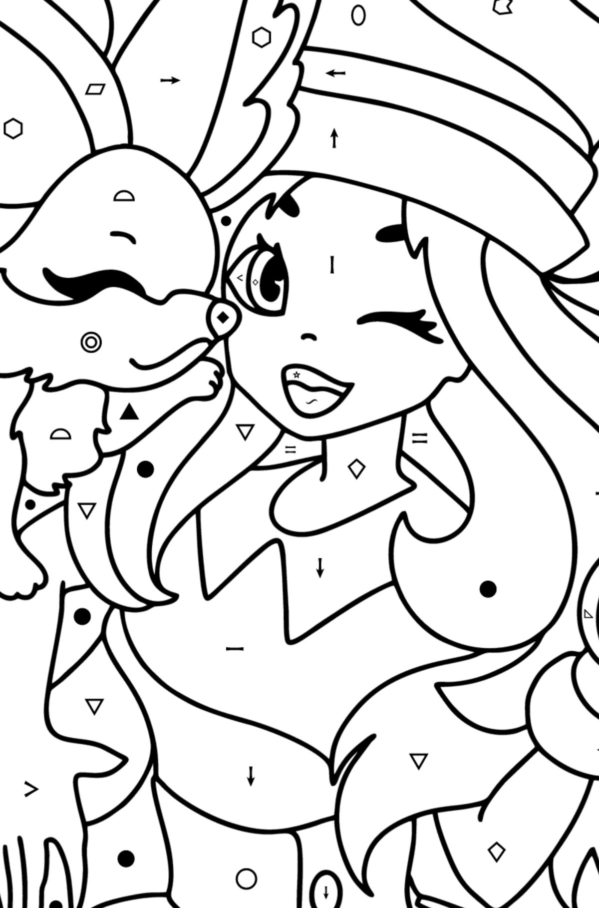 Colouring page Pokémon X and Y Serena - Coloring by Symbols and Geometric Shapes for Kids