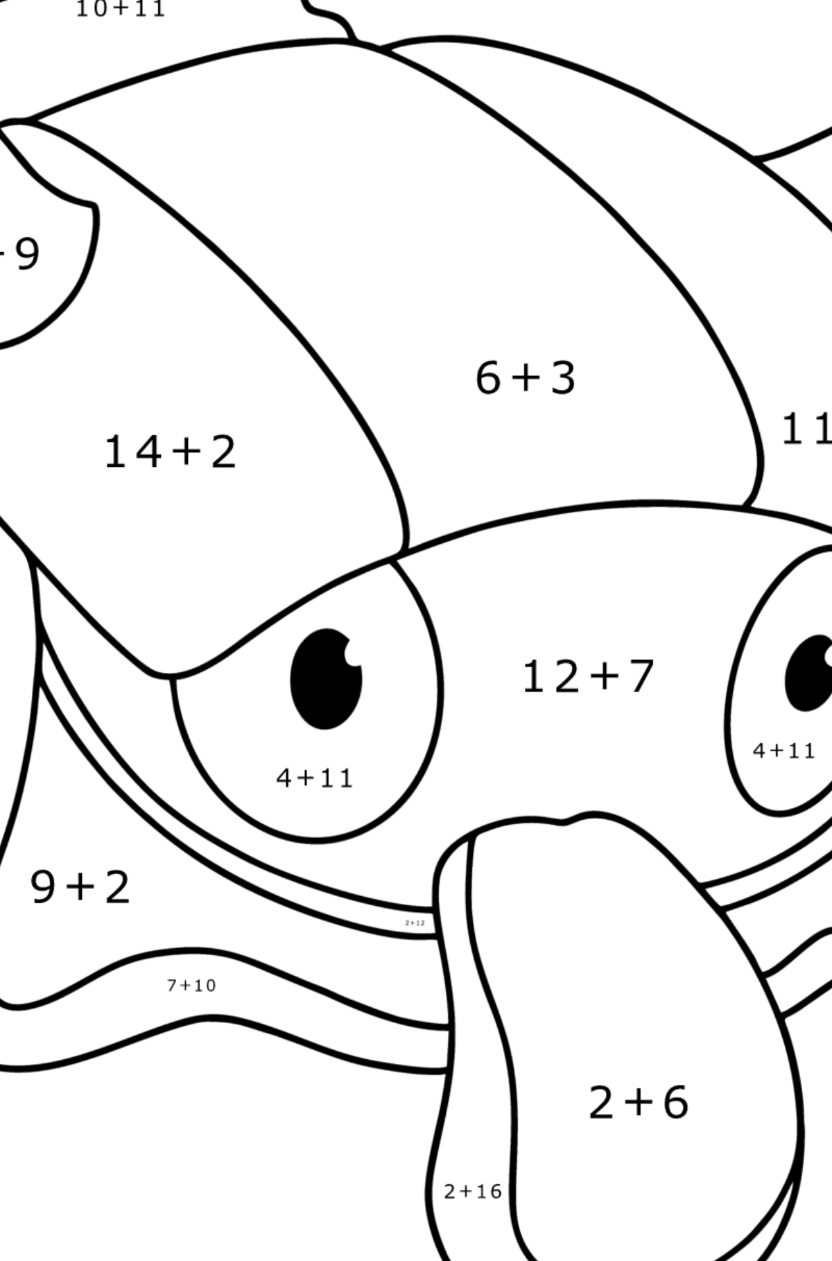 Dibujo de Pokémon XY Shellder para colorear - Colorear con Matemáticas - Sumas para Niños