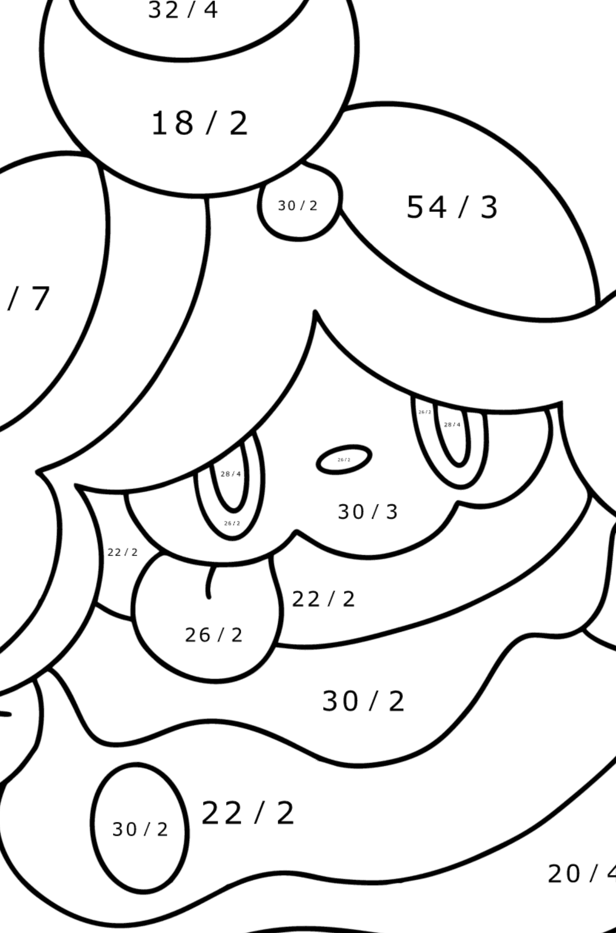Tegning til fargelegging Pokémon XY Slurpuff - Matematisk fargeleggingsside - divisjon for barn