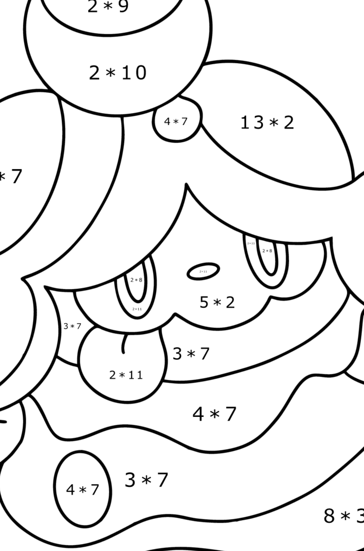 Tegning til fargelegging Pokémon XY Slurpuff - Matematisk fargeleggingsside - multiplisering for barn