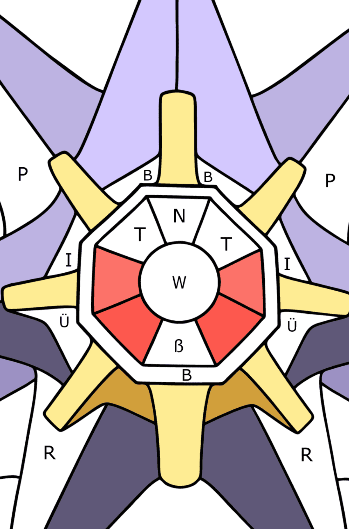 Ausmalbild Starmie - Ausmalen nach Buchstaben für Kinder