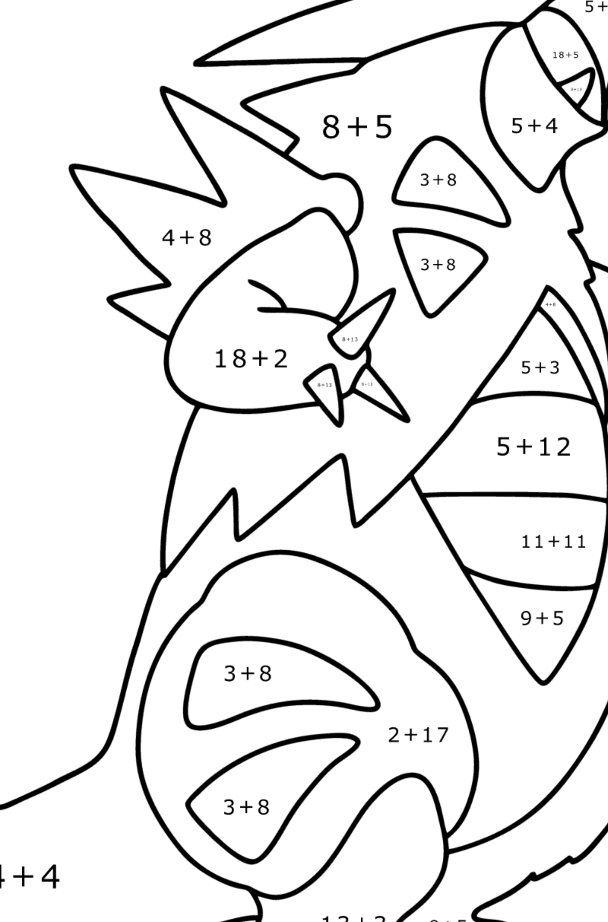 Tegning til fargelegging Pokémon XY Tyranitar - Matematisk fargeleggingsside - addisjon for barn