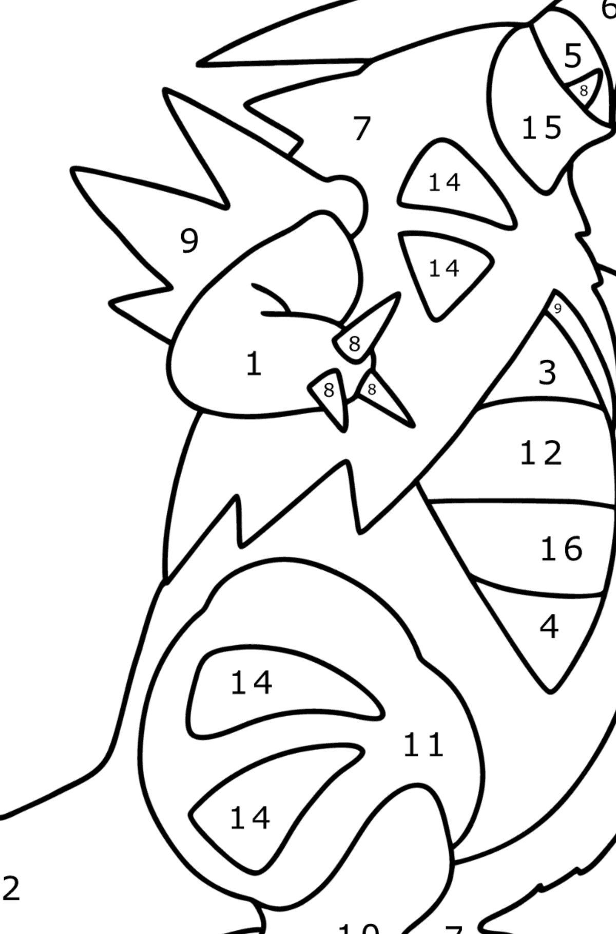 Tegning til fargelegging Pokémon XY Tyranitar - Fargelegge etter numre for barn