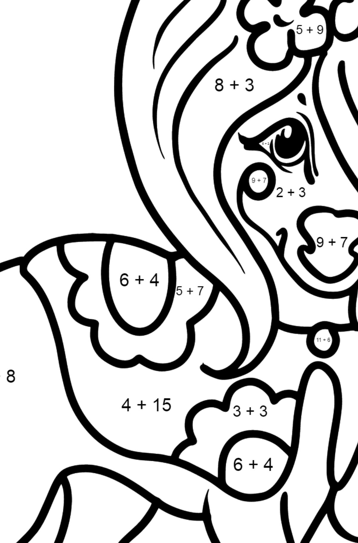 Beautiful Pony coloring page - Math Coloring - Addition for Kids