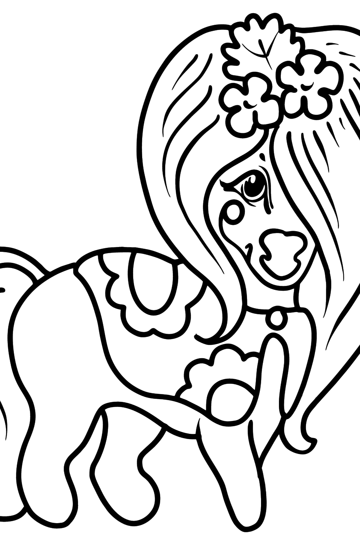Tegning til farvning smuk pony hest - Tegninger til farvelægning for børn
