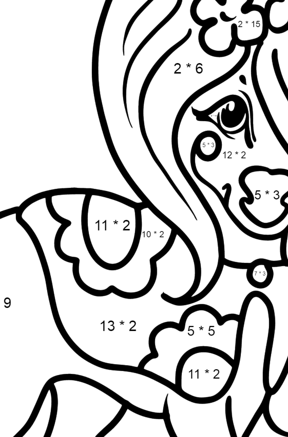 Beautiful Pony coloring page - Math Coloring - Multiplication for Kids