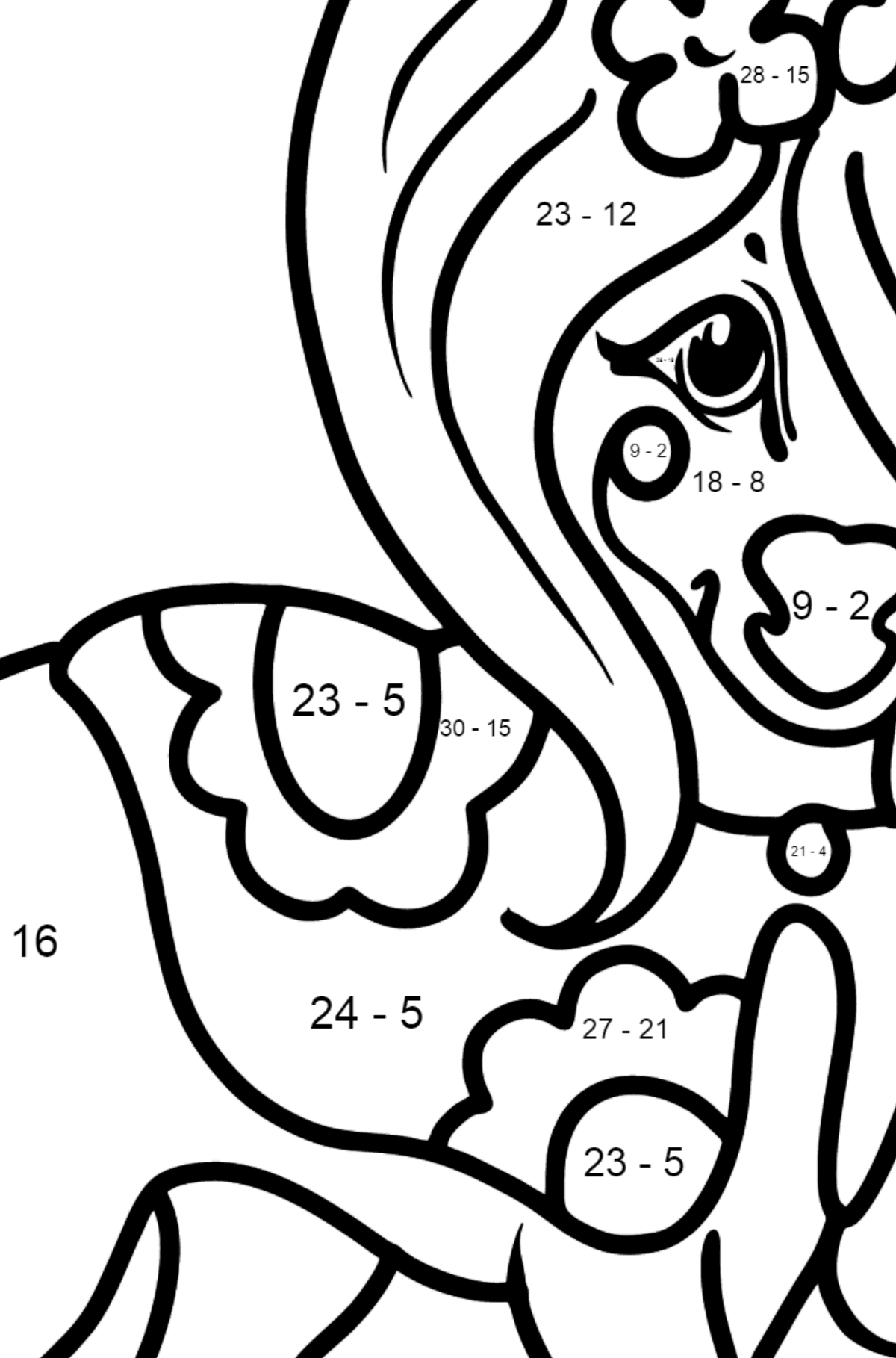 Beautiful Pony coloring page - Math Coloring - Subtraction for Kids