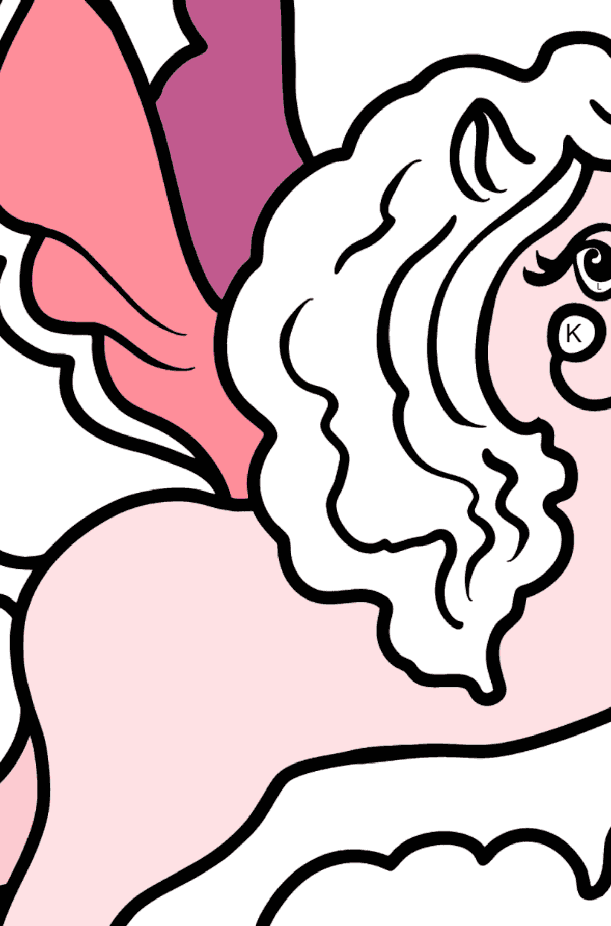 Ausmalbildn - Pony fliegt - Ausmalen nach Buchstaben für Kinder