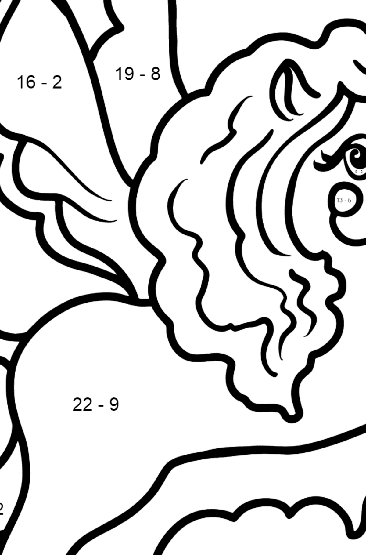 Pony Flying coloring page - Math Coloring - Subtraction for Kids
