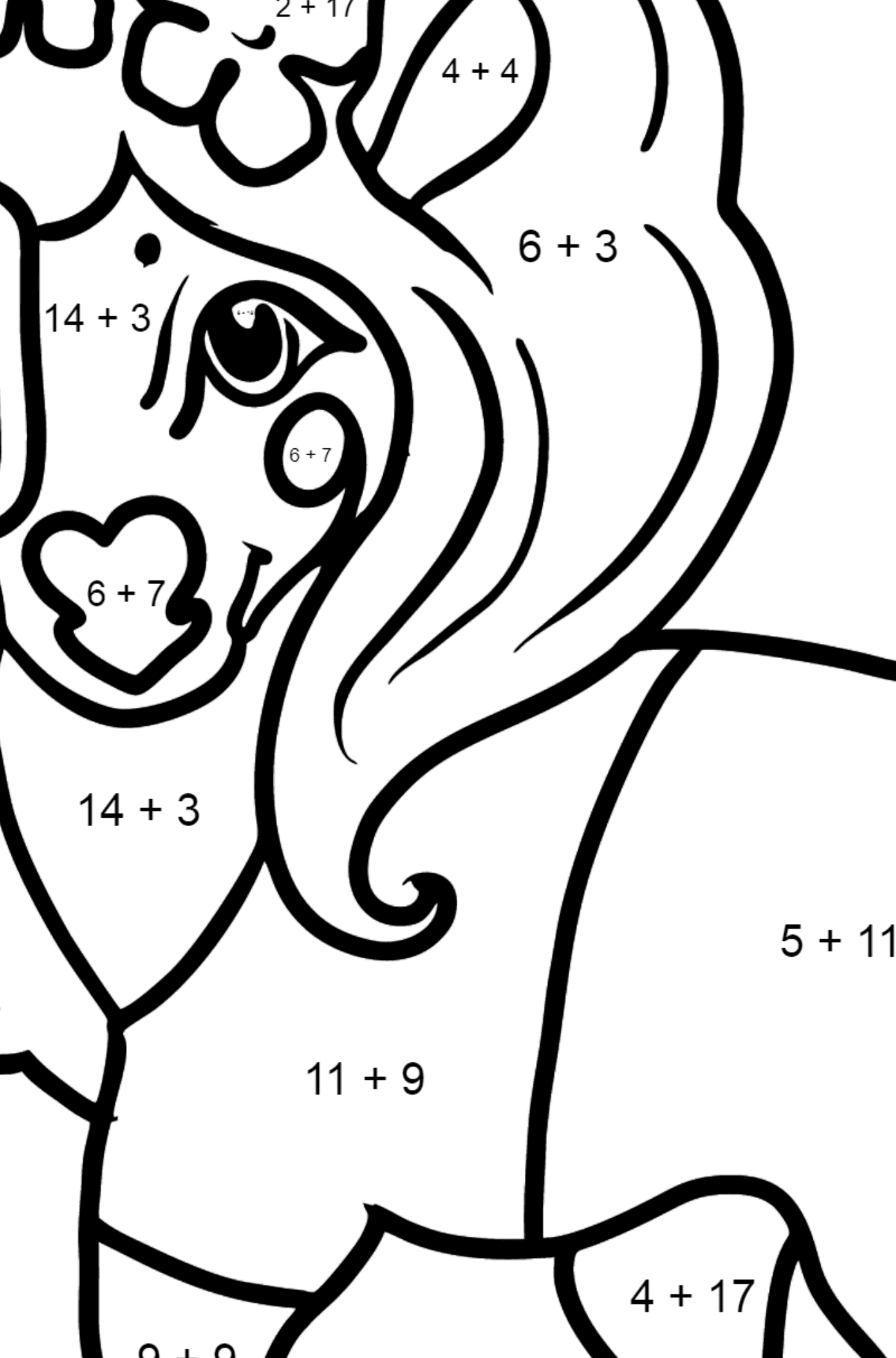 Pony Photographer coloring page - Math Coloring - Addition for Kids