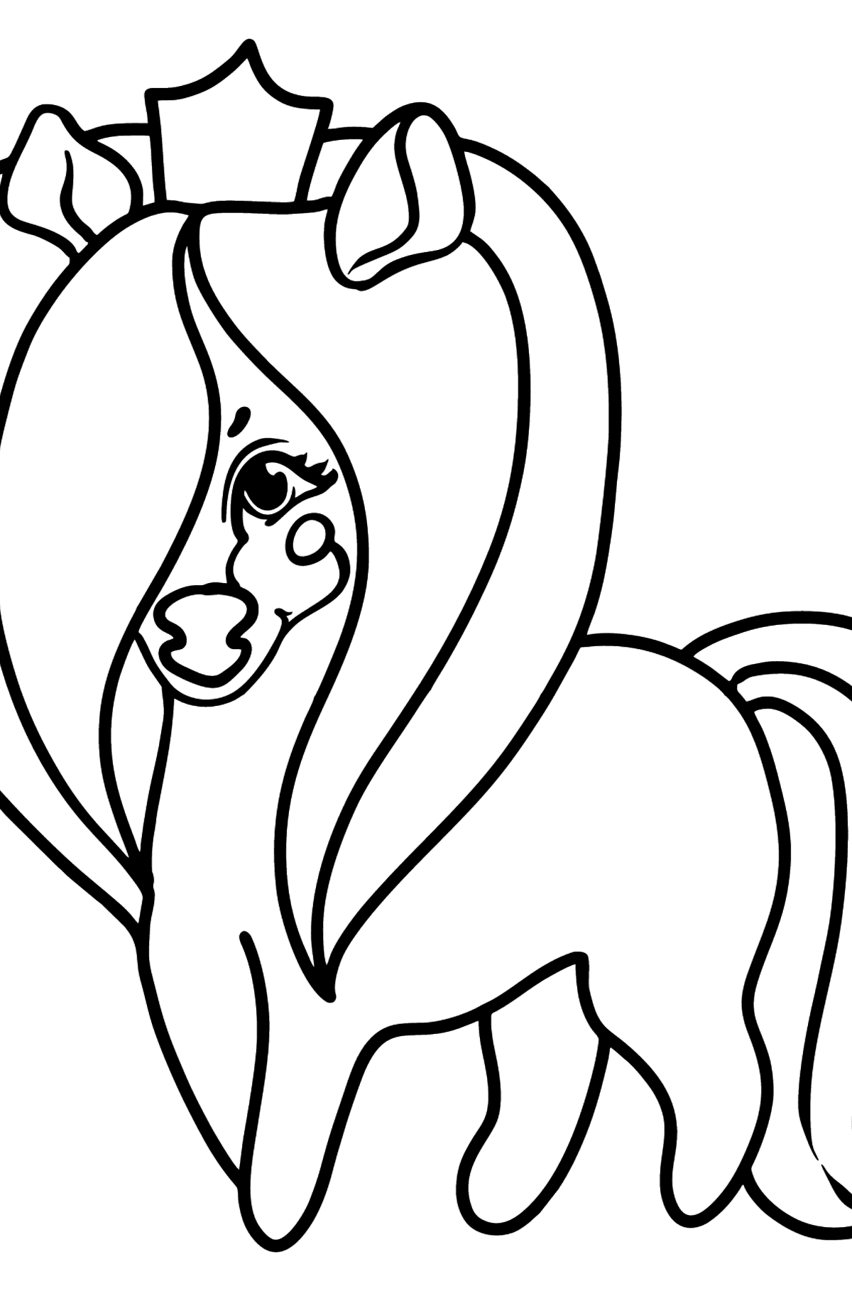Tegning til farvning pony prinsesse - Tegninger til farvelægning for børn