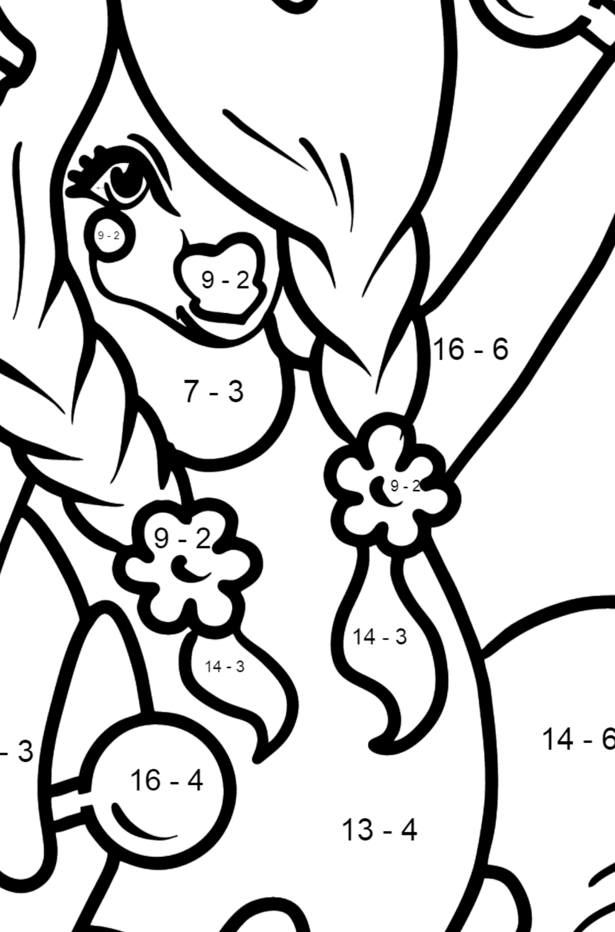 Pony Sportswoman coloring page - Math Coloring - Subtraction for Kids