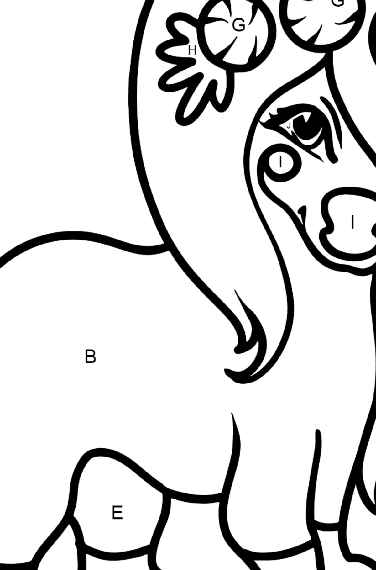 Roller Skating Pony coloring page - Coloring by Letters for Kids