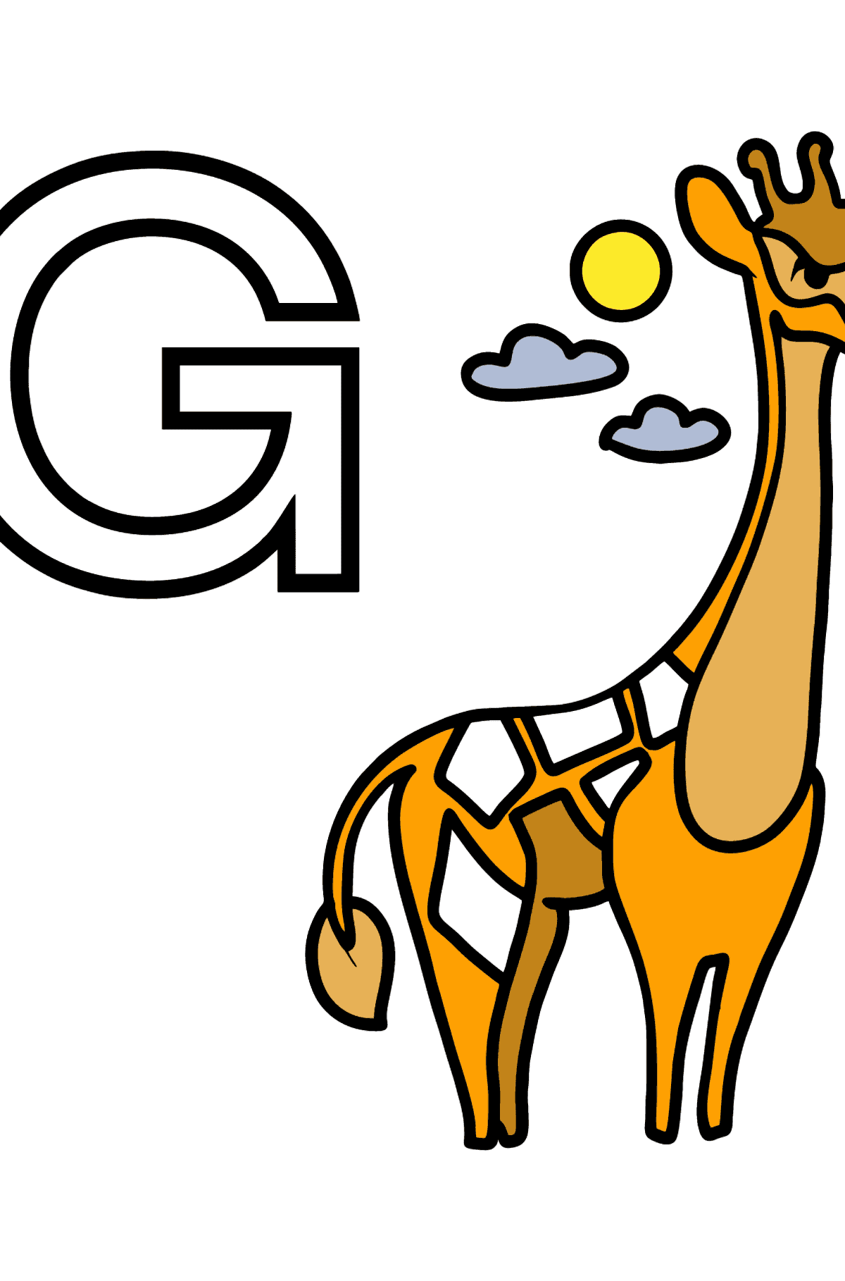 Раскраска Буква G - португальский алфавит - GIRAFA - Картинки для Детей