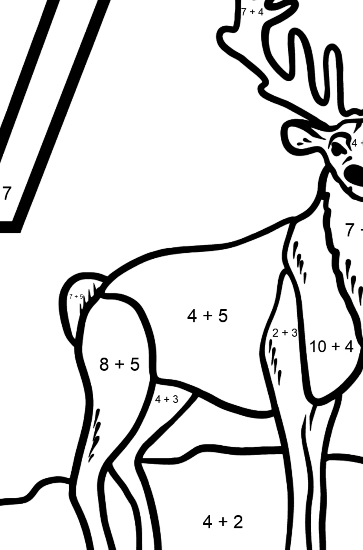 Portuguese Letter V coloring pages - VEADO - Math Coloring - Addition for Kids