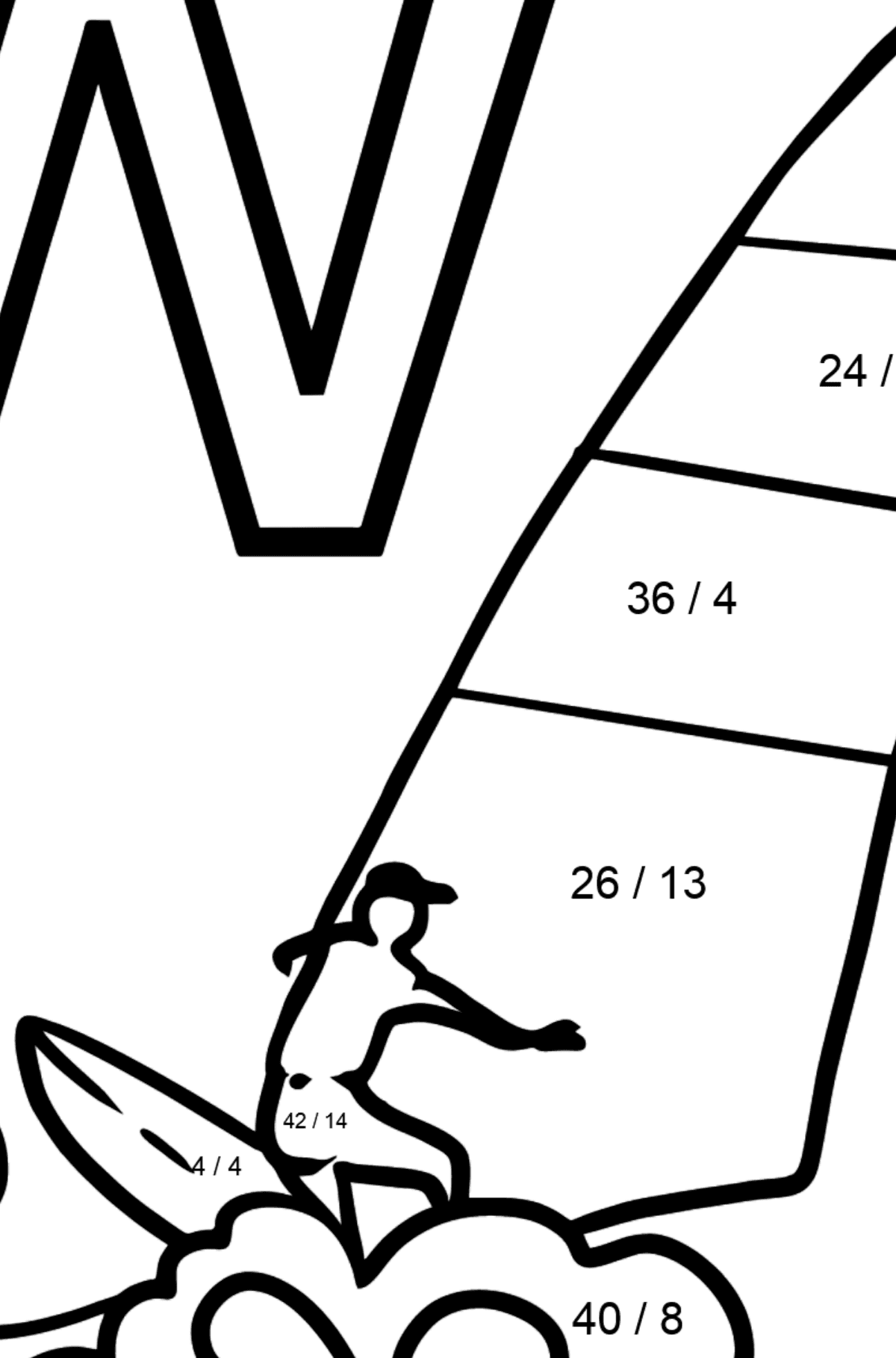 Portuguese Letter W coloring pages - WINDSURF - Math Coloring - Division for Kids