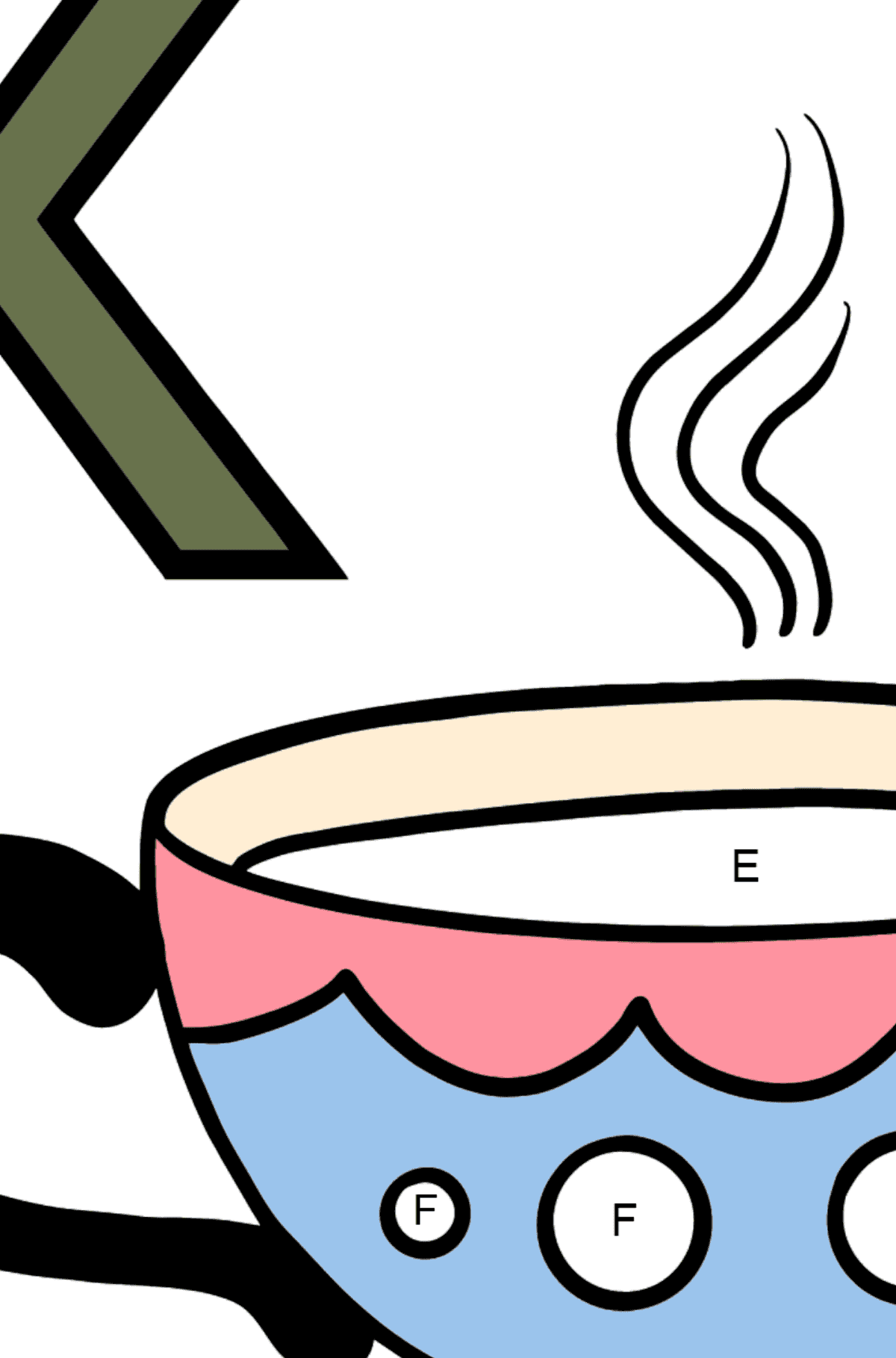 Desenho de Letra Português X para colorir - XÍCARA - Colorir por Letras para Crianças