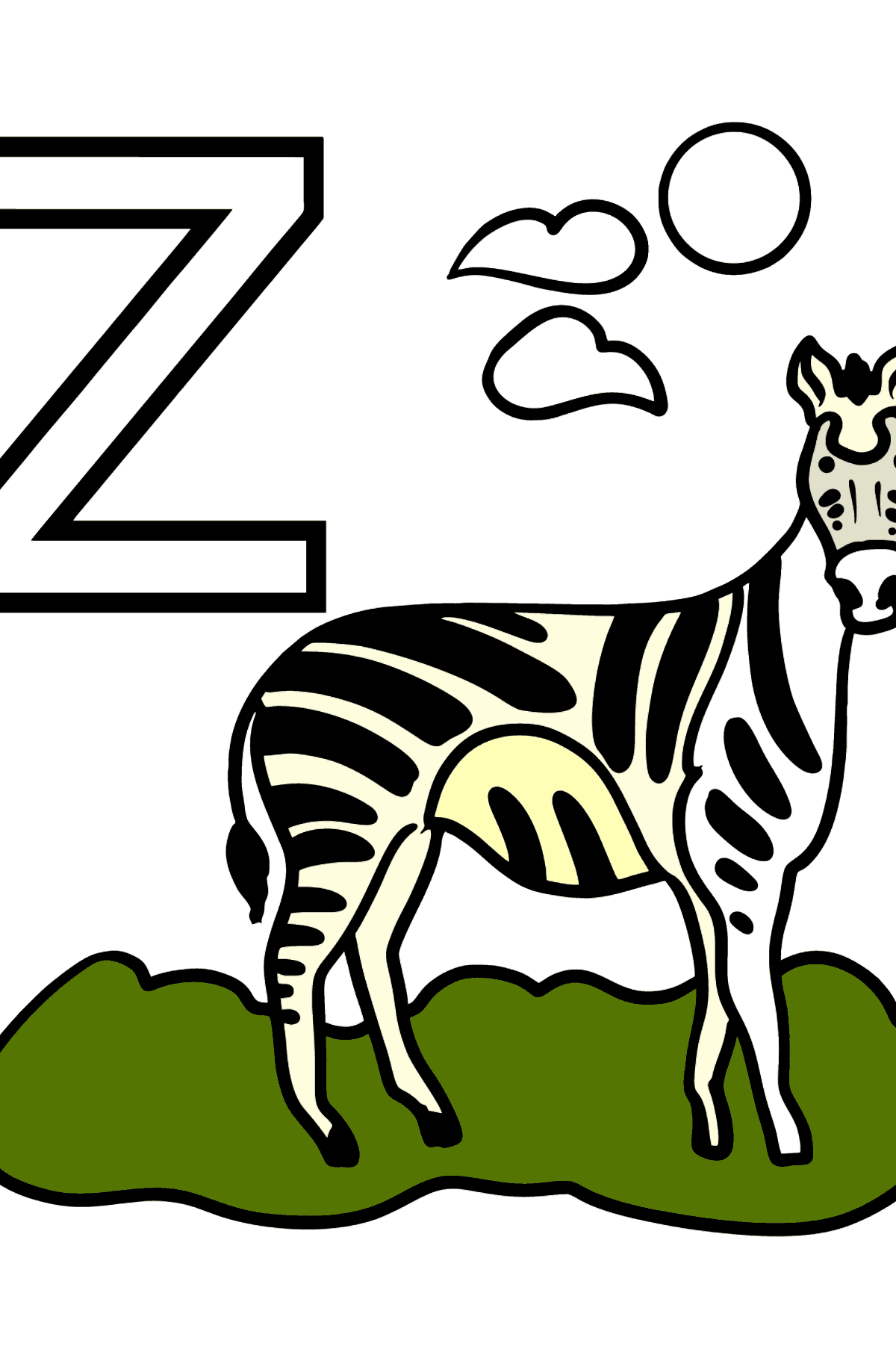 Раскраска Буква Z - португальский алфавит - ZEBRA - Картинки для Детей
