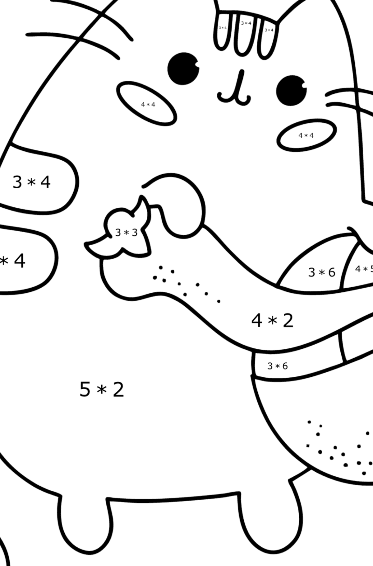 Cute Pusheen сoloring page - Math Coloring - Multiplication for Kids