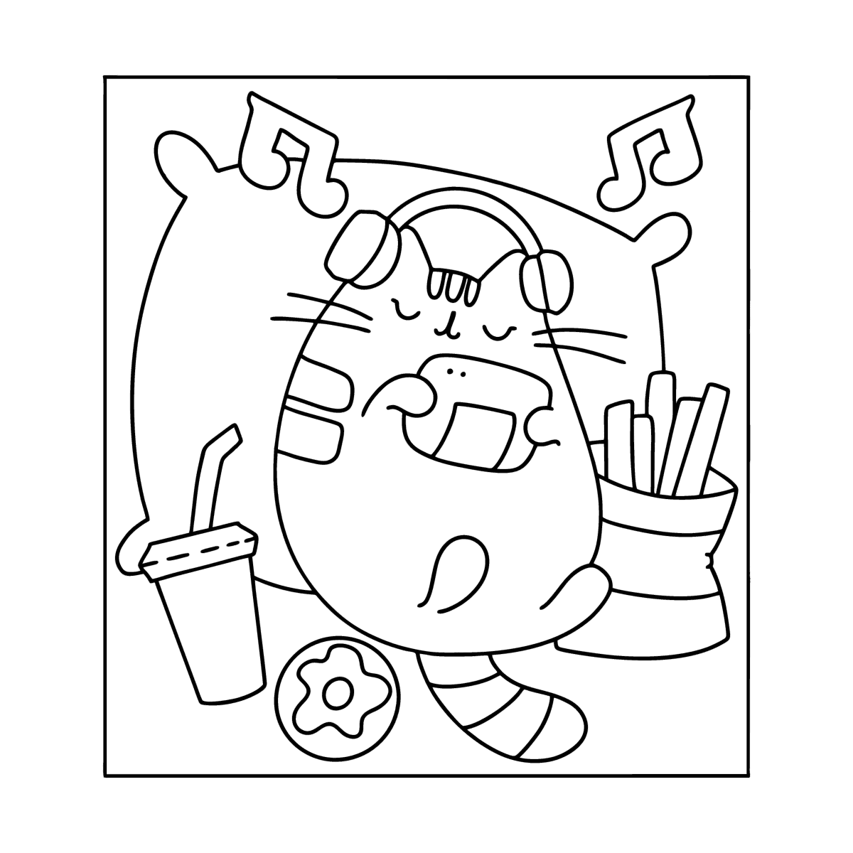 Omalovánka Šťastný Pusheen ♥ Stáhnout, vytisknout, online!