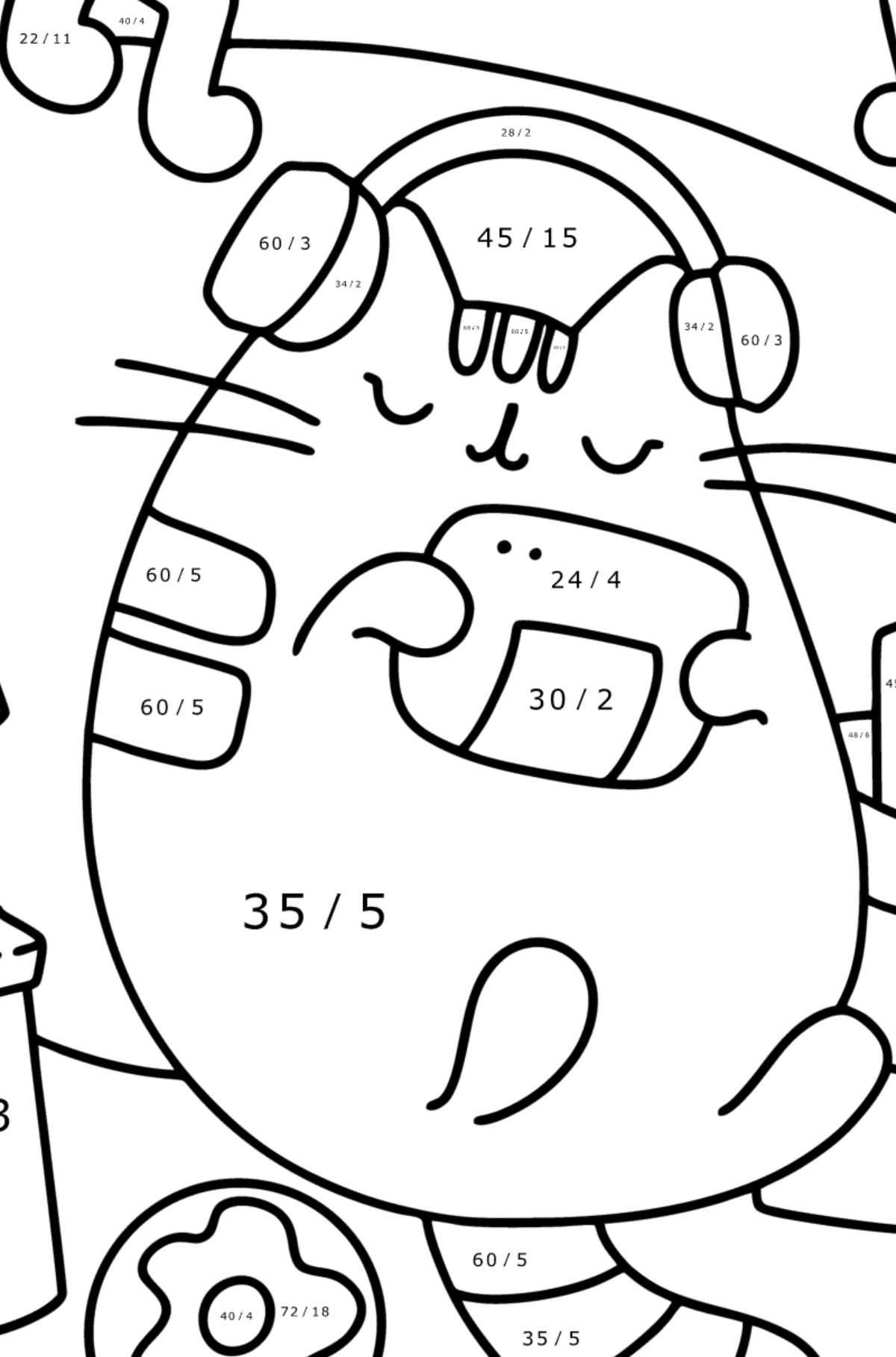 Happy pusheen сoloring page - Math Coloring - Division for Kids