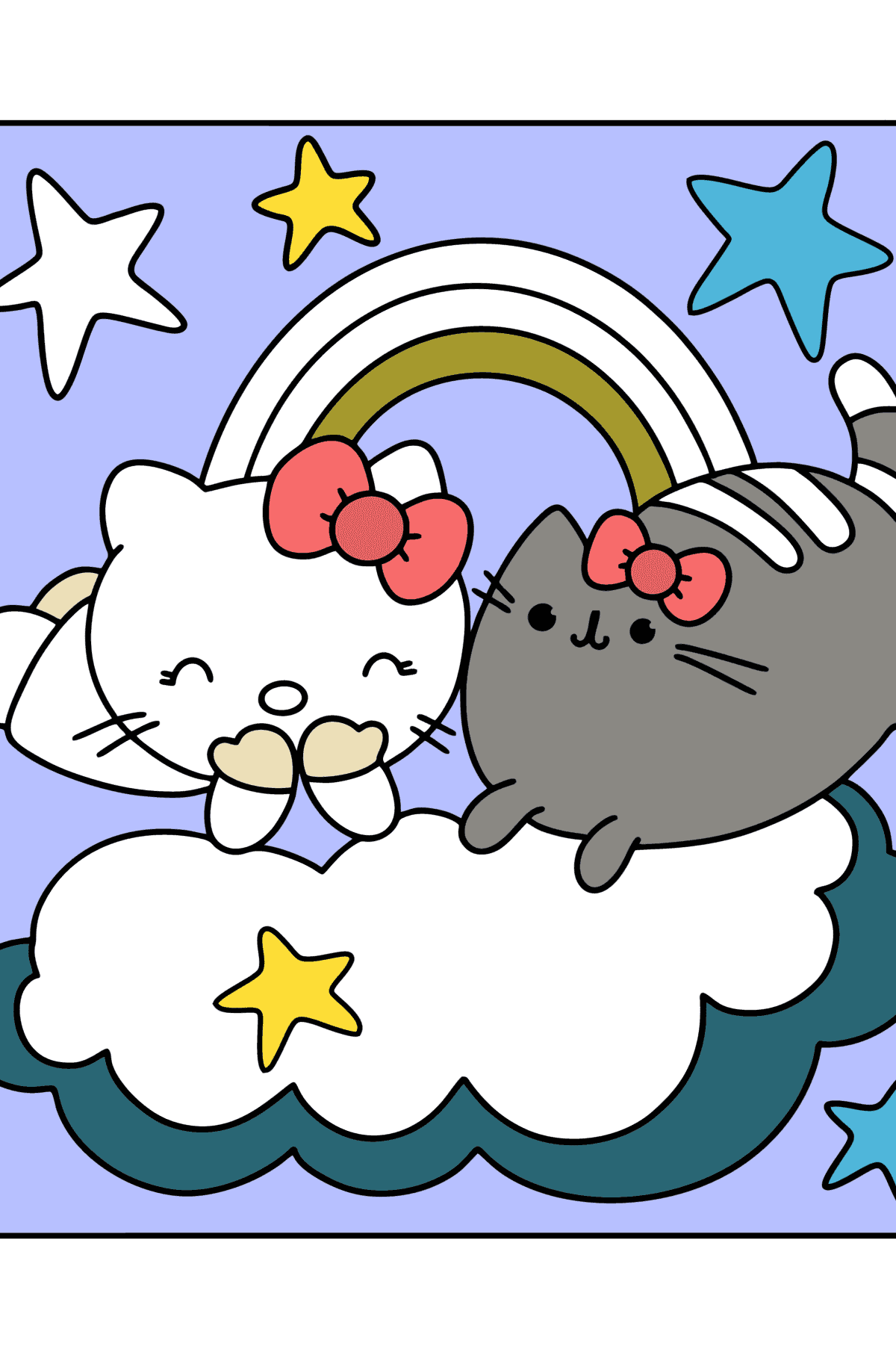 Pusheen and Hello Kitty сoloring page - Coloring Pages for Kids