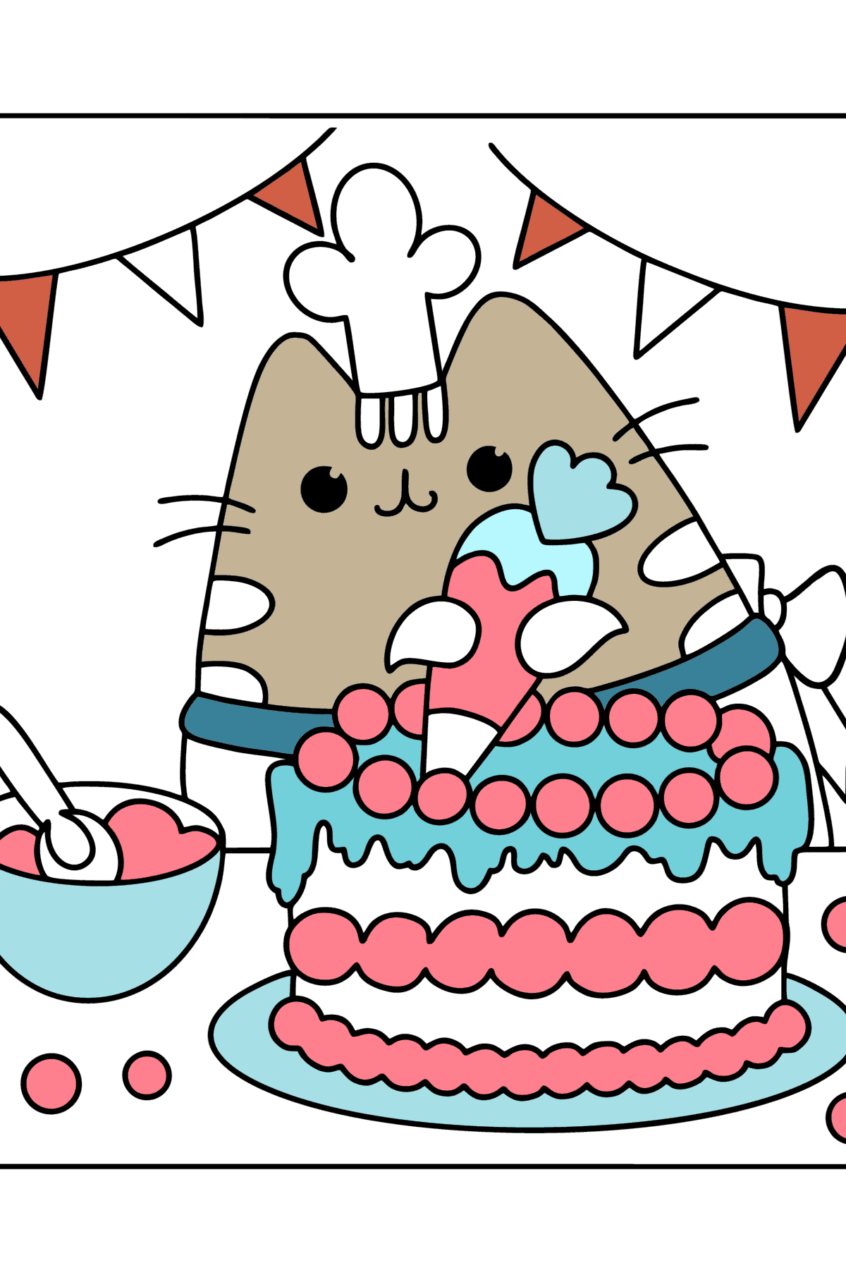 Pusheen birthday сolouring page - Coloring Pages for Kids
