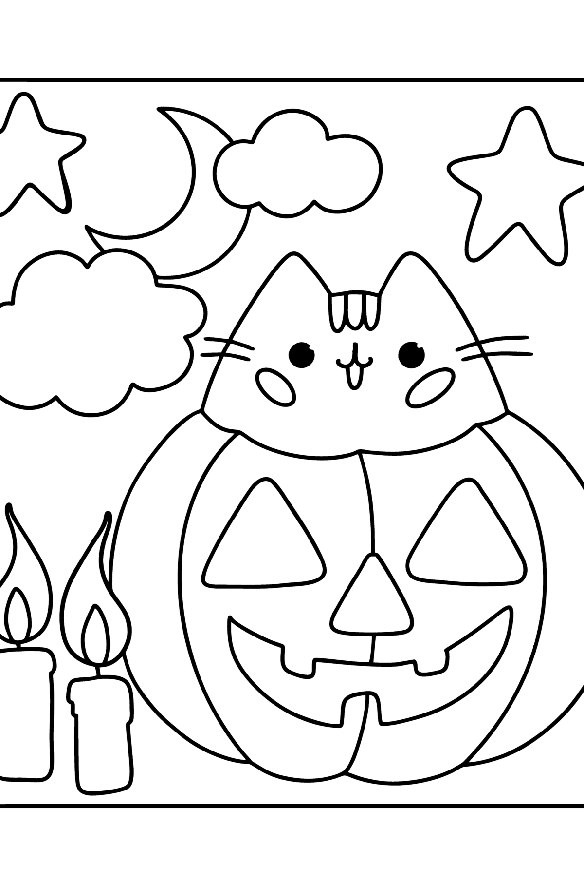 Pusheen and halloween сoloring page - Coloring Pages for Kids