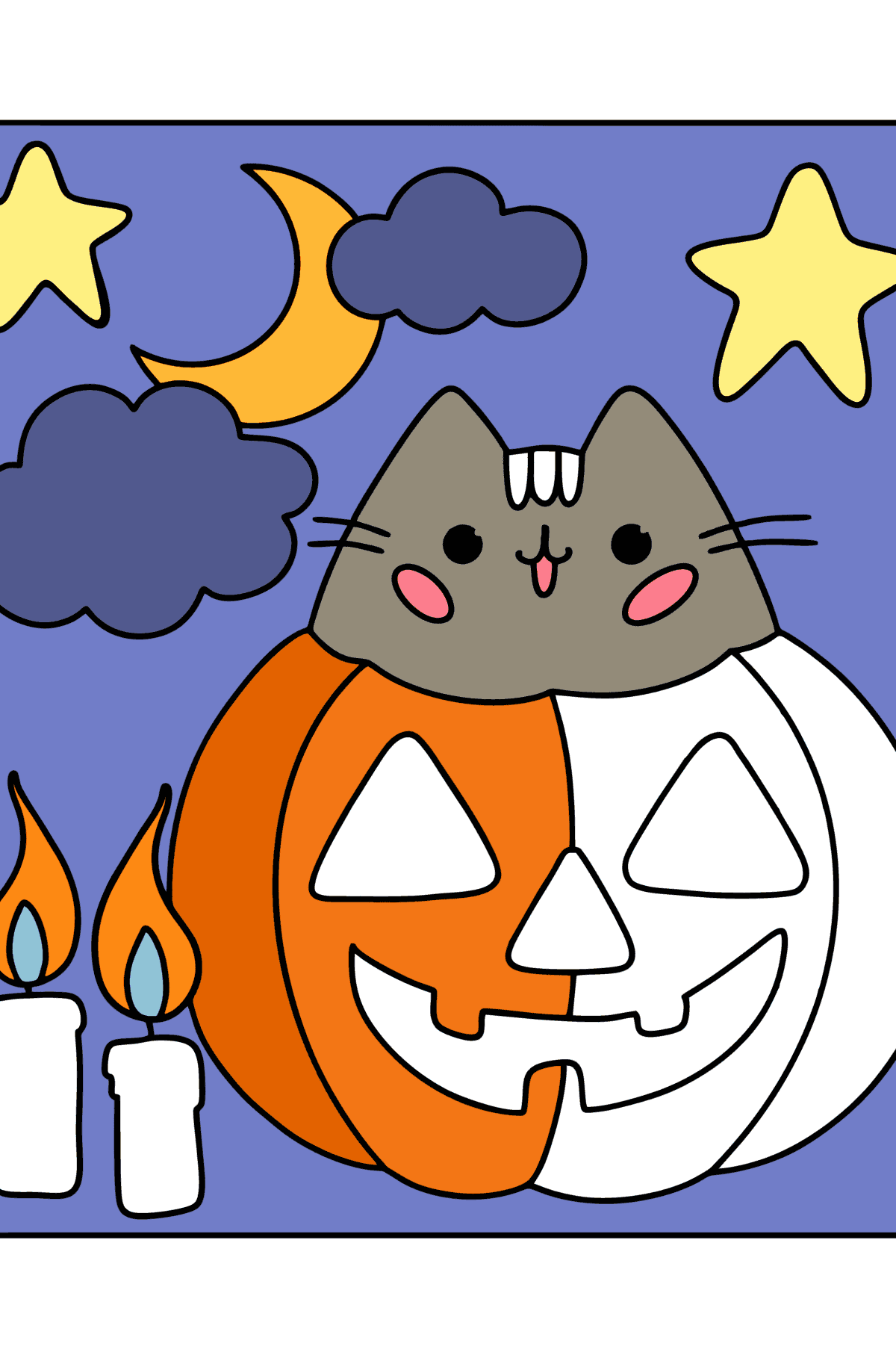 Pusheen and halloween сoloring page - Coloring Pages for Kids