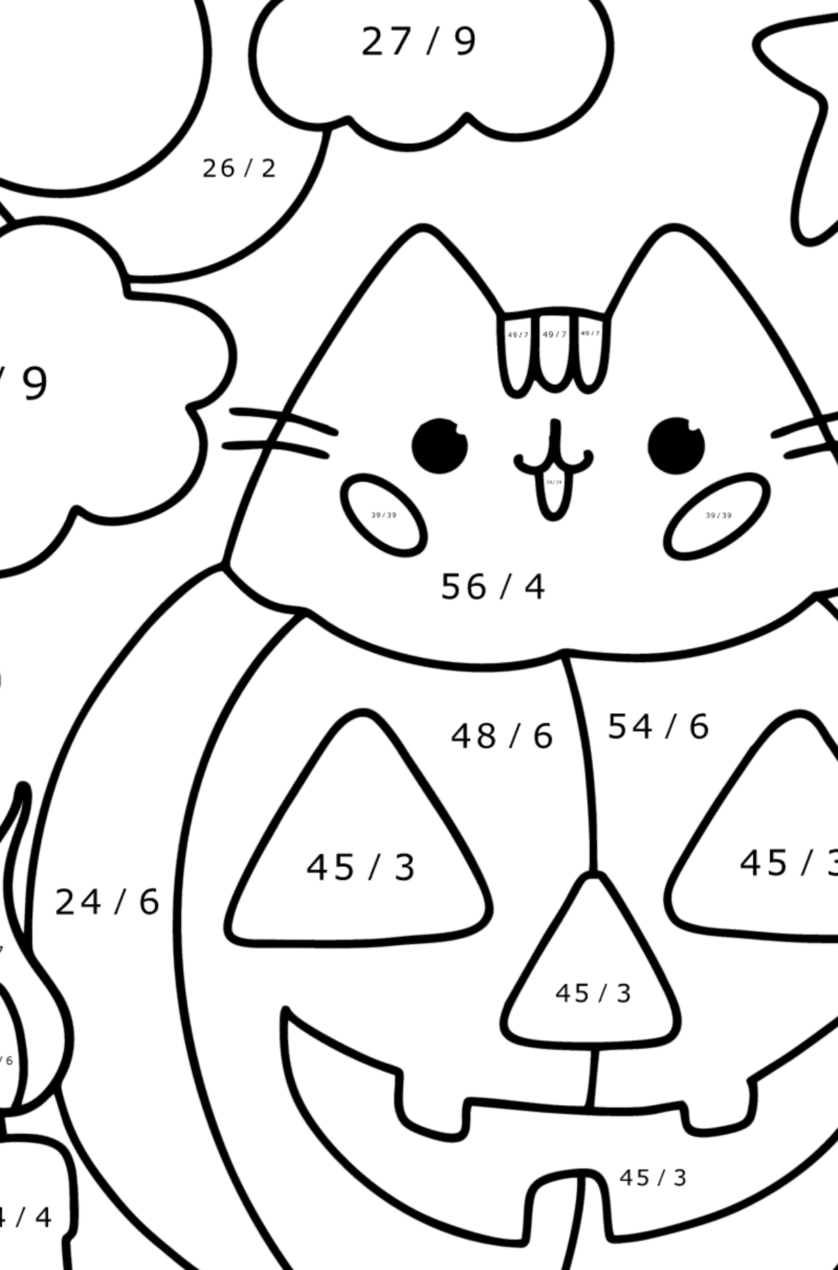 Pusheen and halloween сoloring page - Math Coloring - Division for Kids