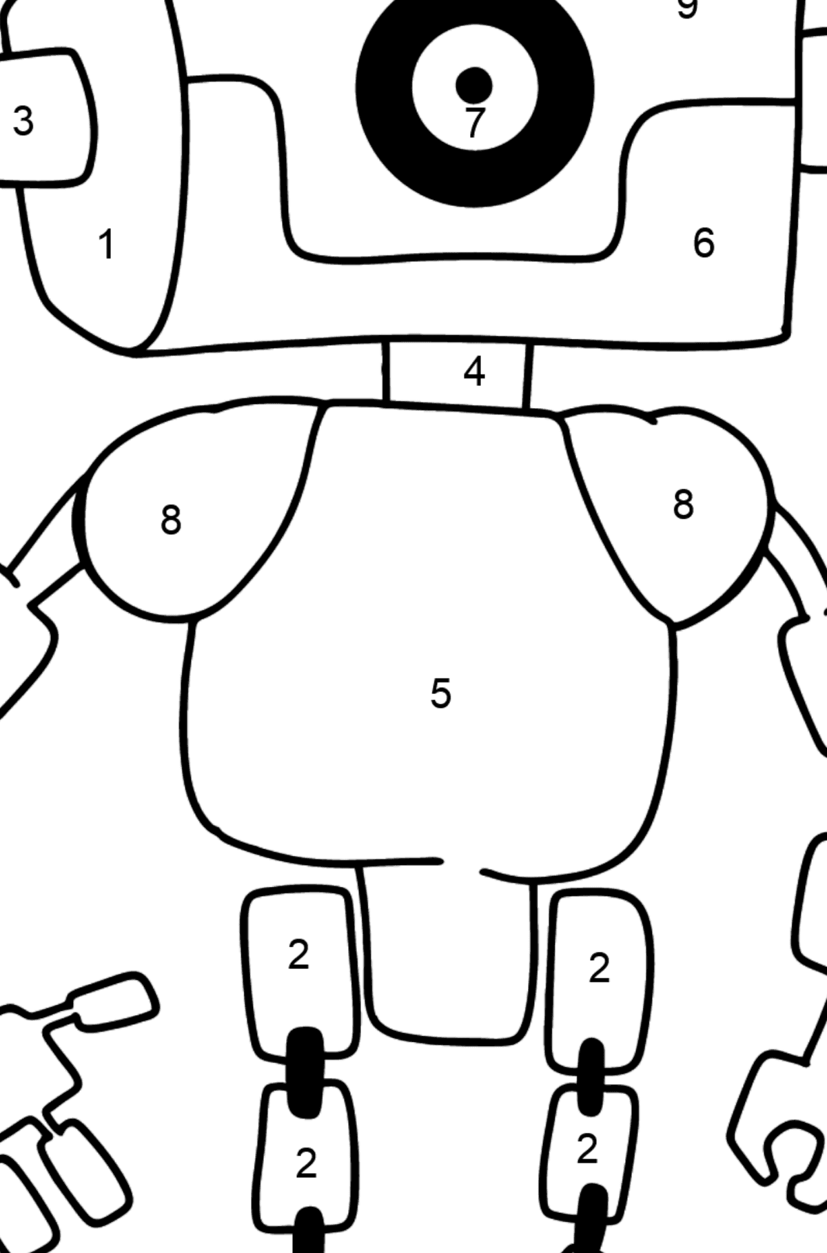 Раскраска очаровательный робот - По Номерам для Детей