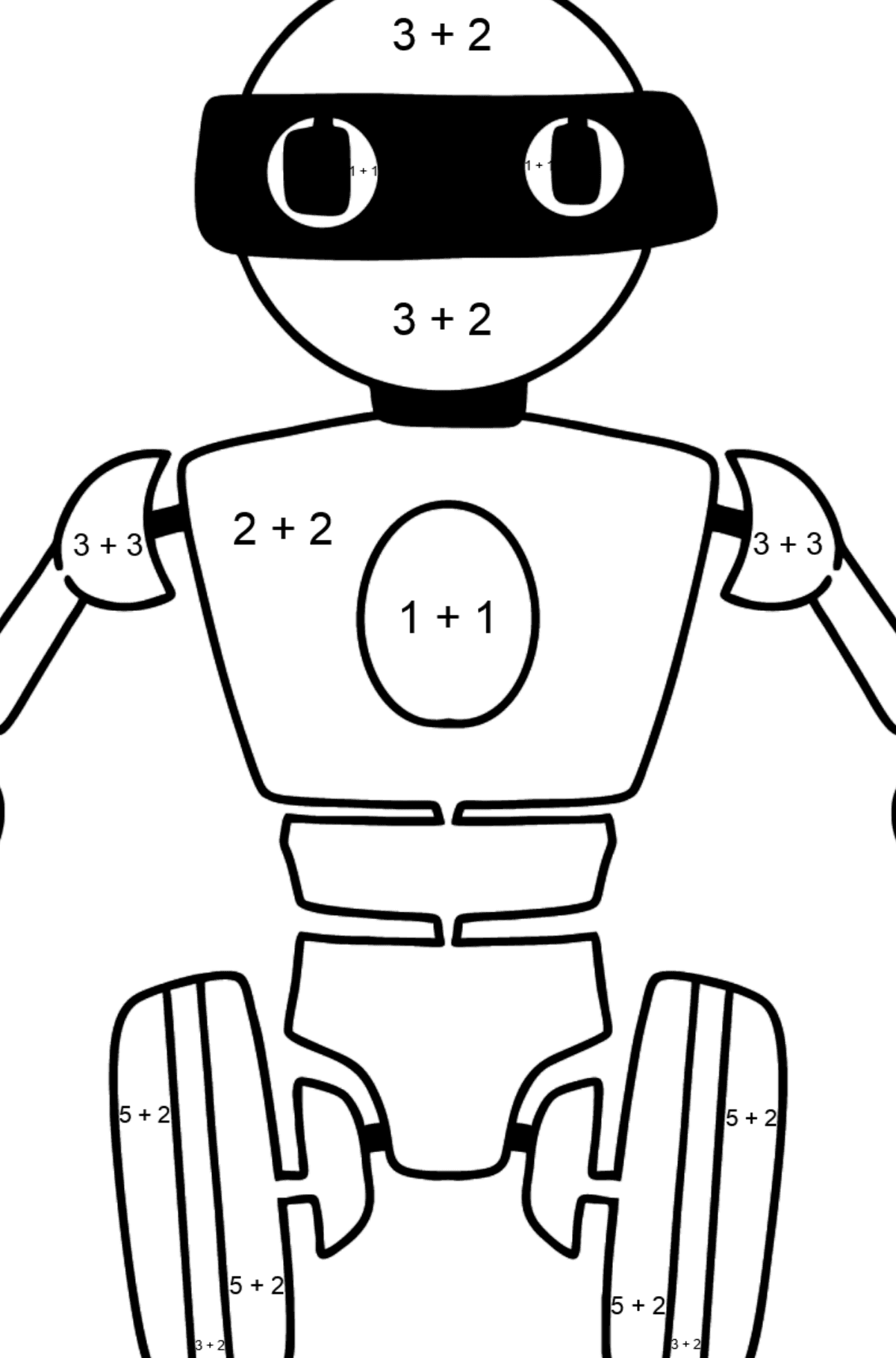 Раскраска мультяшный робот - На Сложение для Детей