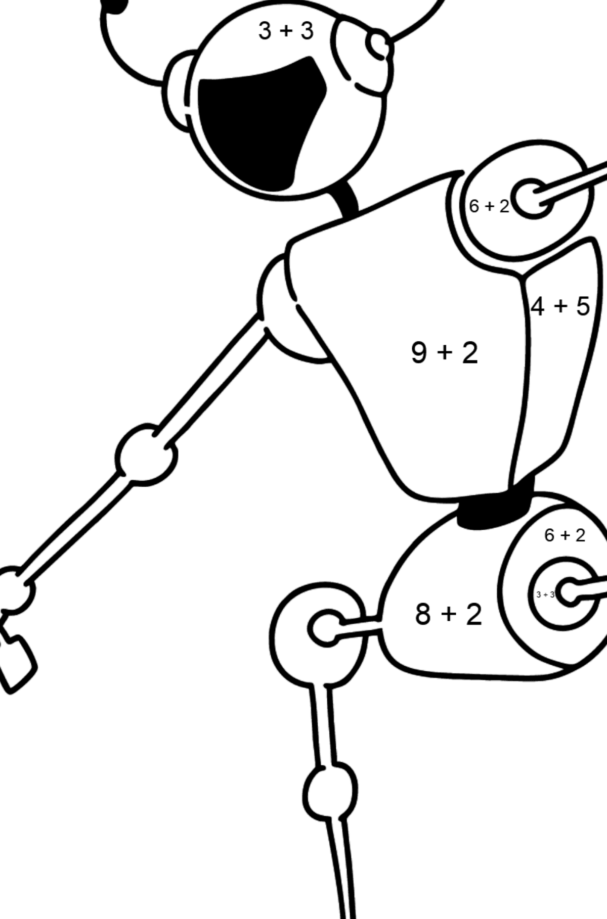 Dibujo de Robot bailando para colorear - Colorear con Matemáticas - Sumas para Niños