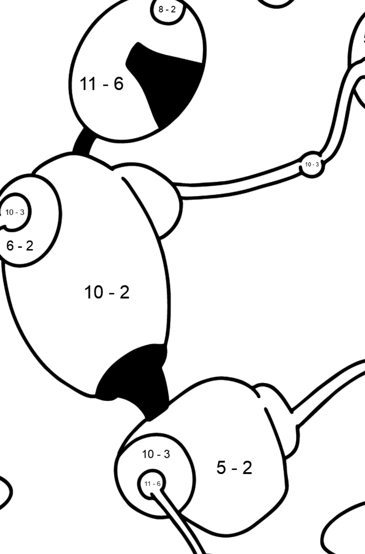 Tegning til farvning robot 6 - Matematisk farvelægning side -- Subtraktion for børn