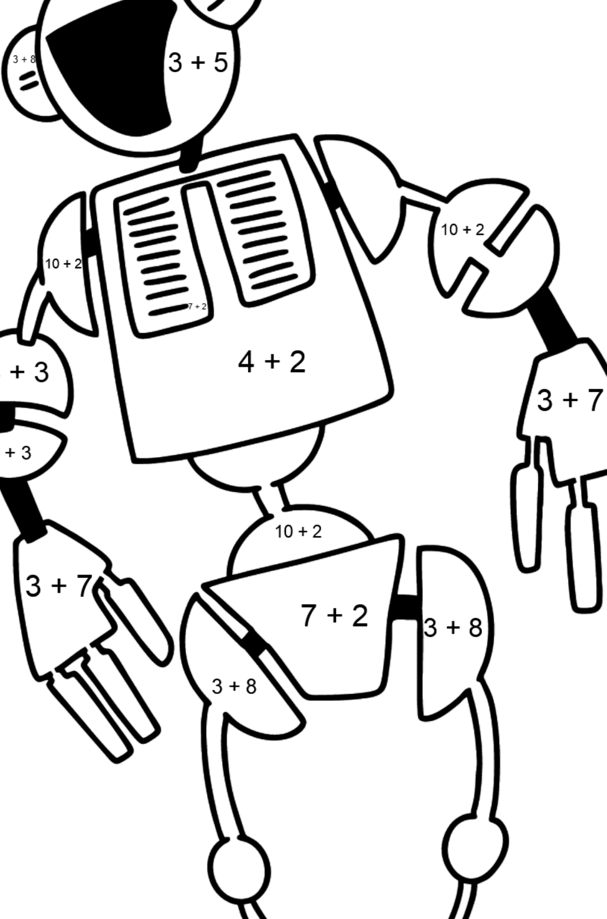 Раскраска робот - На Сложение для Детей
