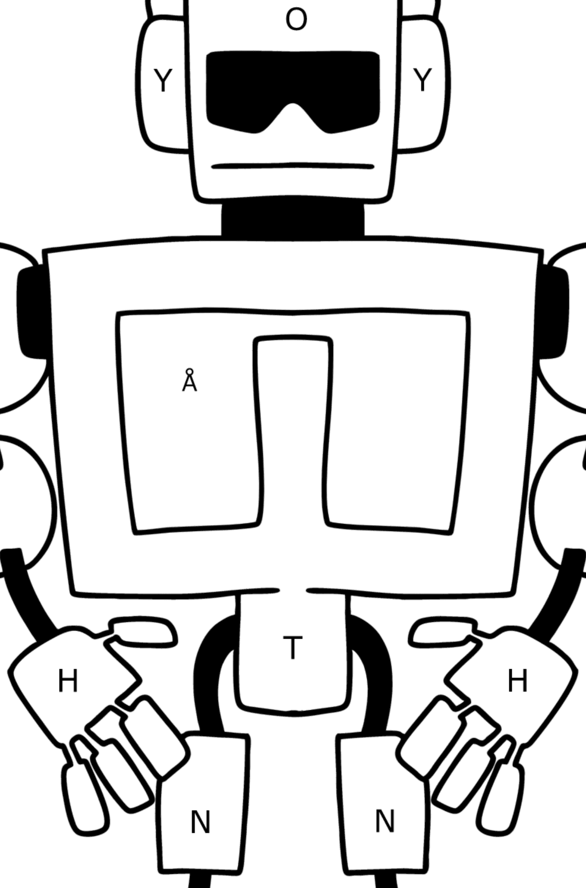 Tegning til farvning robot 4 - Farvelægning af brevene for børn