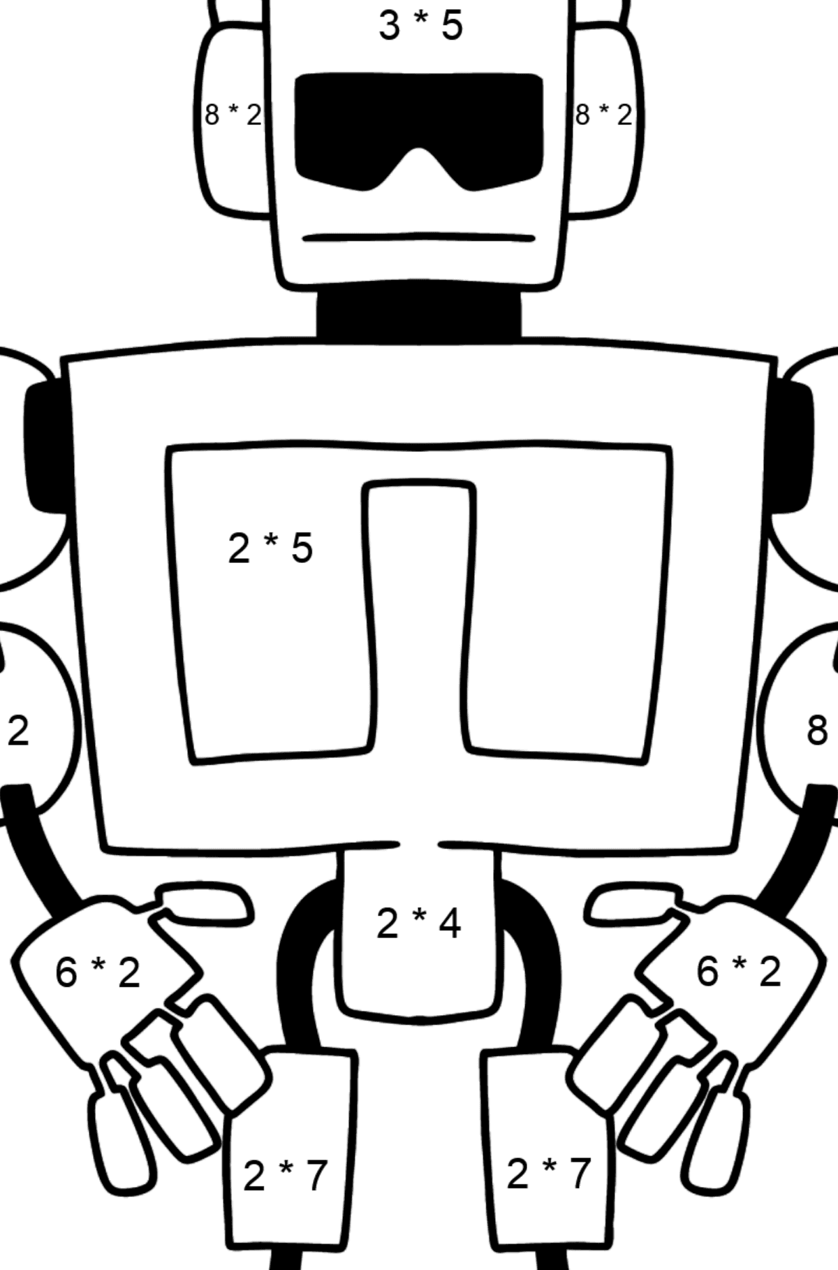 Tegning til farvning robot 4 - Matematisk farvelægning side -- Multiplikation for børn