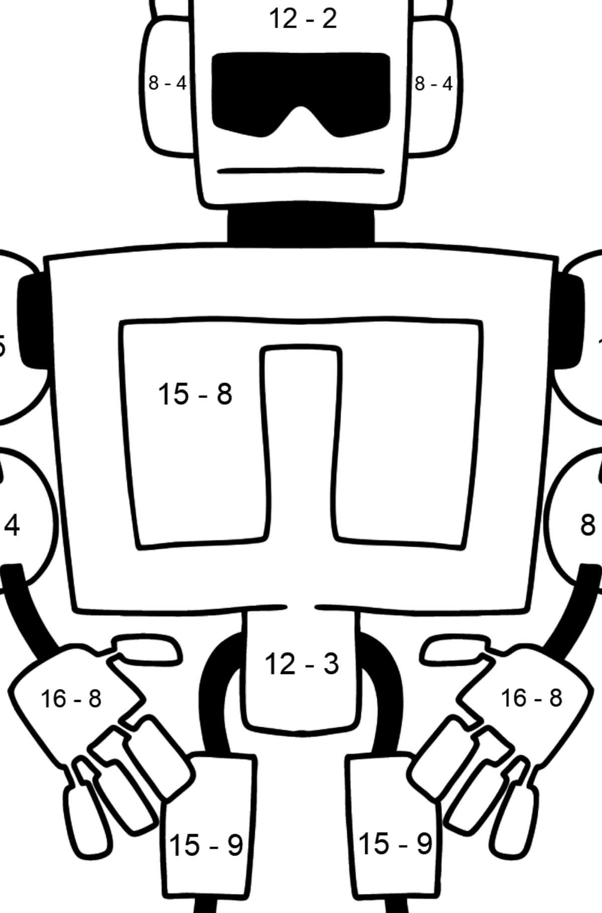 Раскраска робот бодибилдер - На Вычитание для Детей