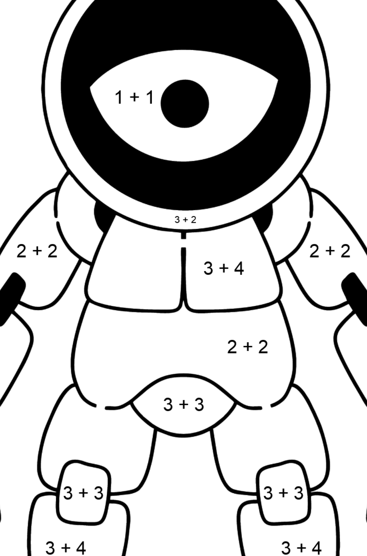 Dibujo de Robot Cíclope para colorear - Colorear con Matemáticas - Sumas para Niños