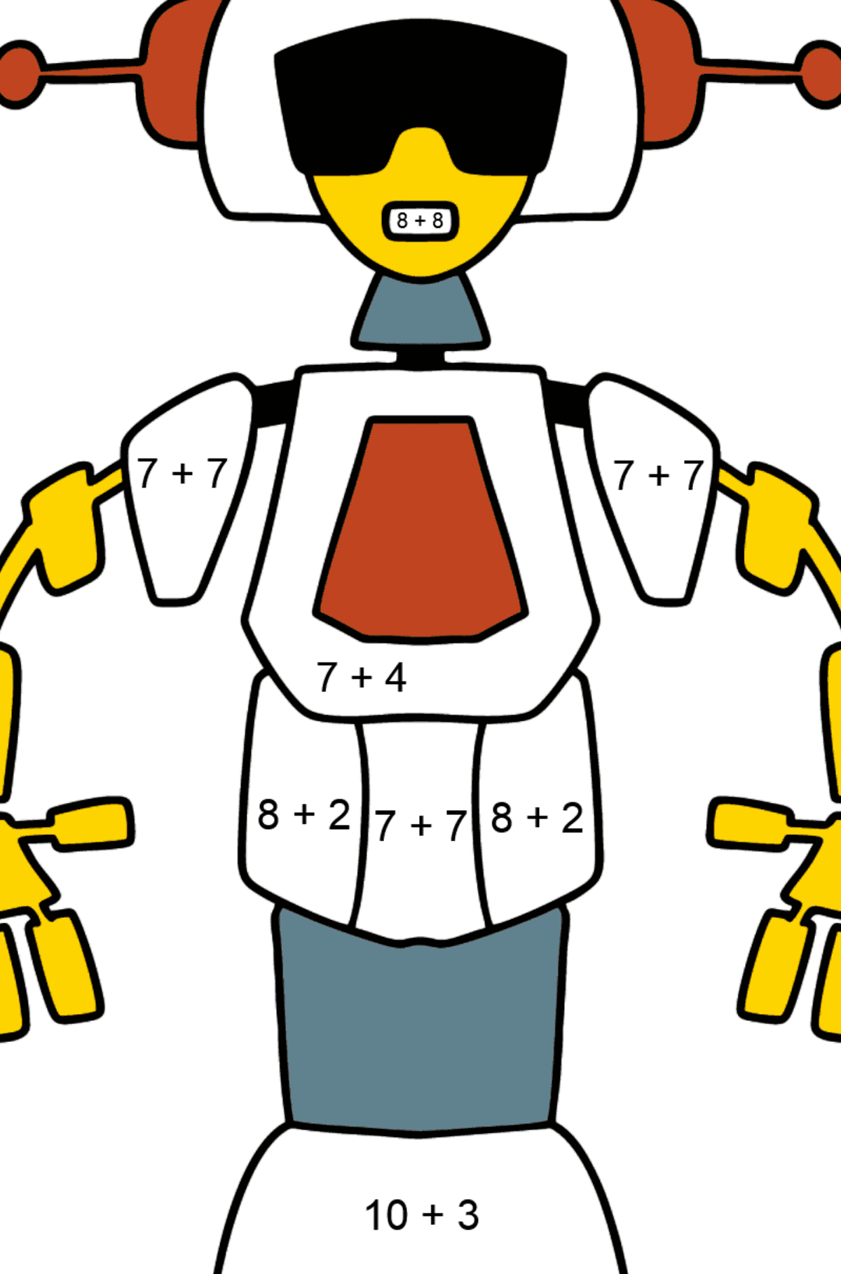 Dibujo de Chica Robot para colorear - Colorear con Matemáticas - Sumas para Niños