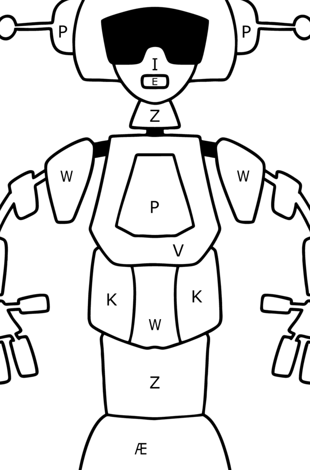 Tegning til farvning robot 3 - Farvelægning af brevene for børn